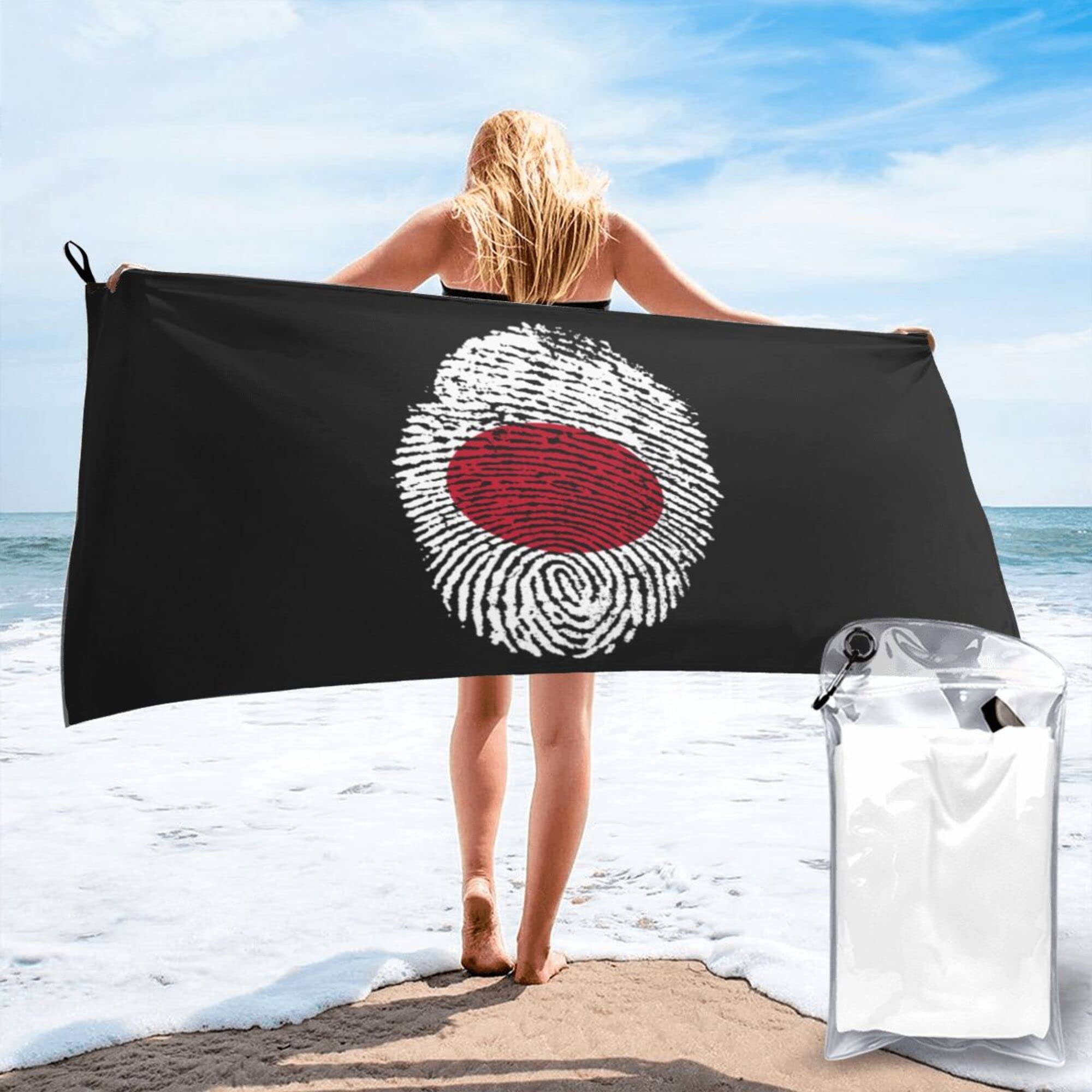 Lsjuee JapanFingerprint Microfiber Beach Towel-Quick Dry Oversized Towels Blanket for Travel Pool Camping