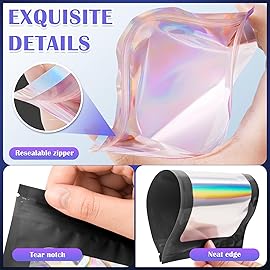 JETMORE 300 Pcs Mylar Bags, Smell Proof Bags Foil Pouch, Holographic Resealable Bags for Small Business, Candy Sample Jewelry Bag Sealable Packaging for Party Favor Food Storage (3x5in-Black)