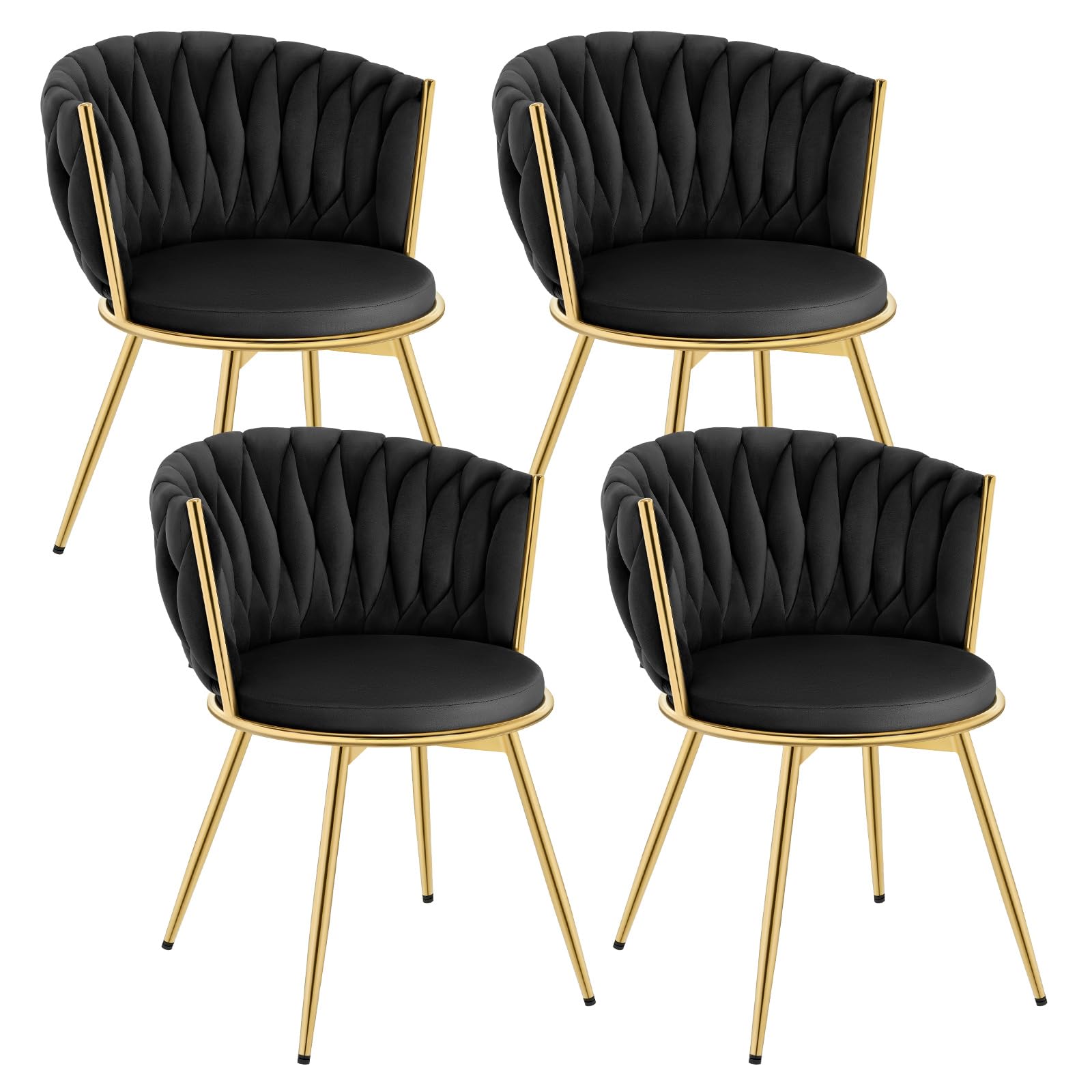 WOLTU Sedie da Pranzo Girevoli Set di 4, Sedie da Cucina Ergonomiche Imbottite con Gambe in Metallo, Seduta in Velluto per Cucina, Soggiorno, Balcone, Nero,