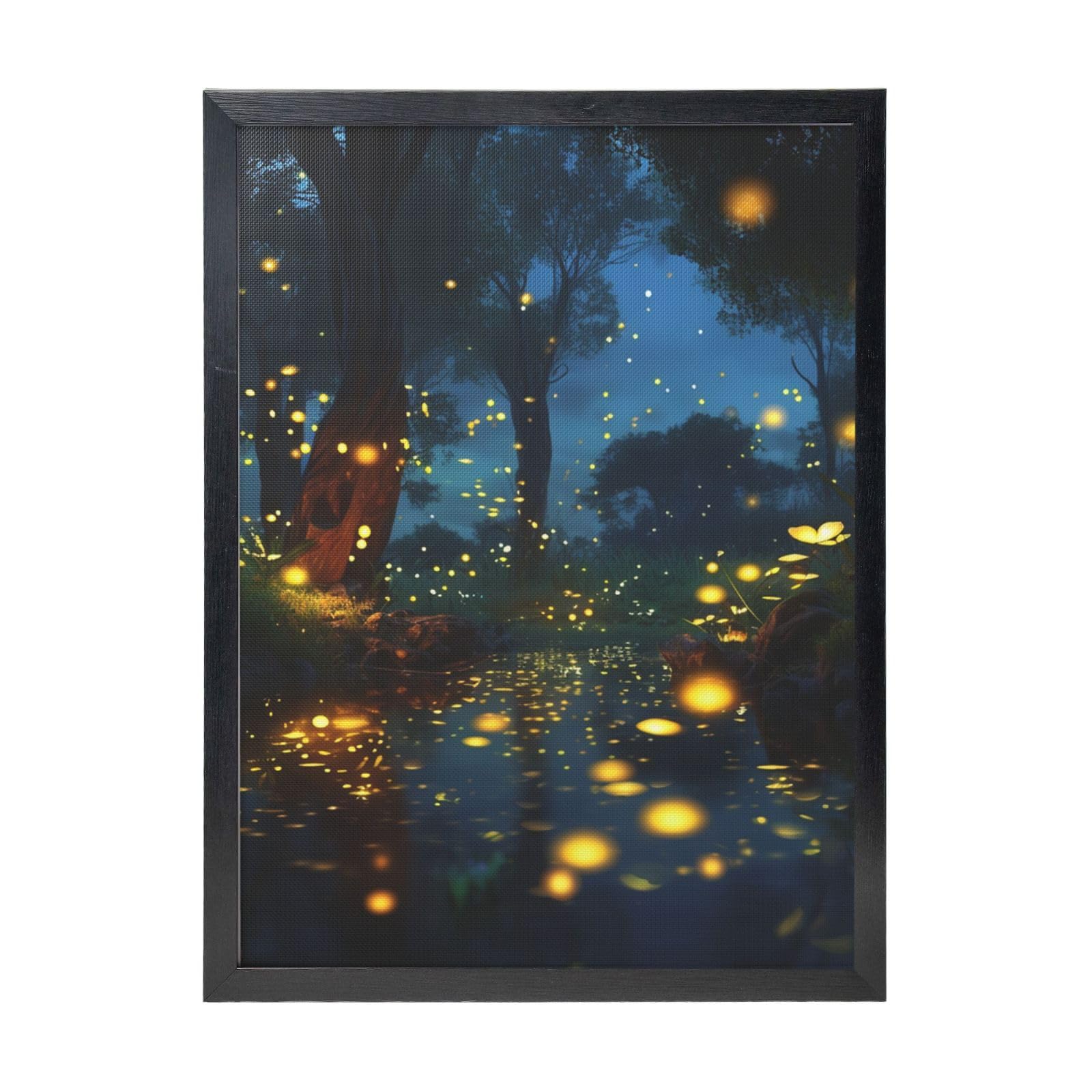 Framed Wall Art - Decorative Canvas Painting Fireflies Pictures Poster Aesthetic Modern Prints Artwork for Bedroom Office Wall Decor Ready To Hang 12x16 in