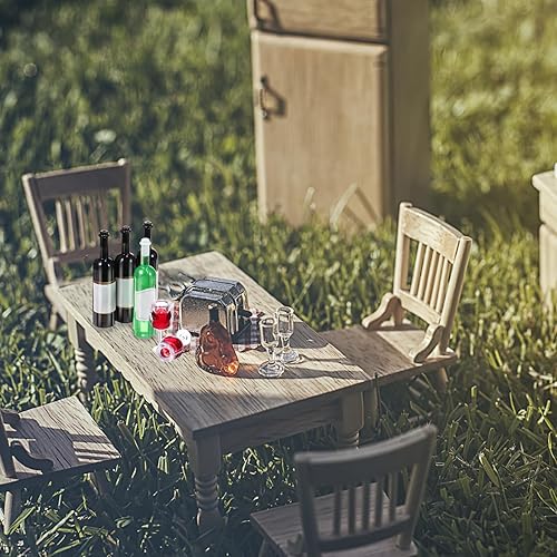 Miniatura 8 de NUOBESTY Botella de vino en miniatura y copas de vino tinto, copas de copa de copa de decoración de casa de muñecas, botellas de bebida en
