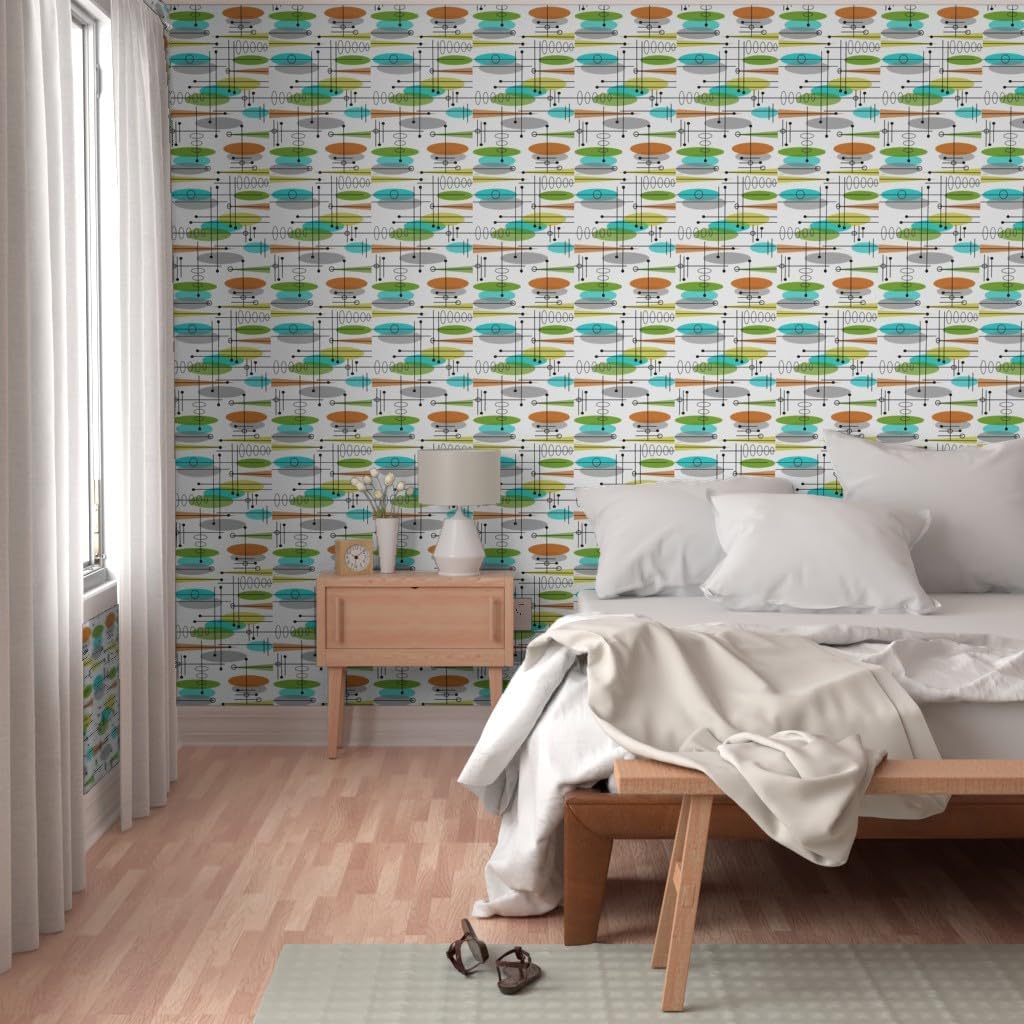 Peel & Stick Wallpaper 3ft x 2ft - Space Age Atomic Inspired Era Mid Century Modern Retro Vintage Custom Removable Wallpaper by Spoonflower