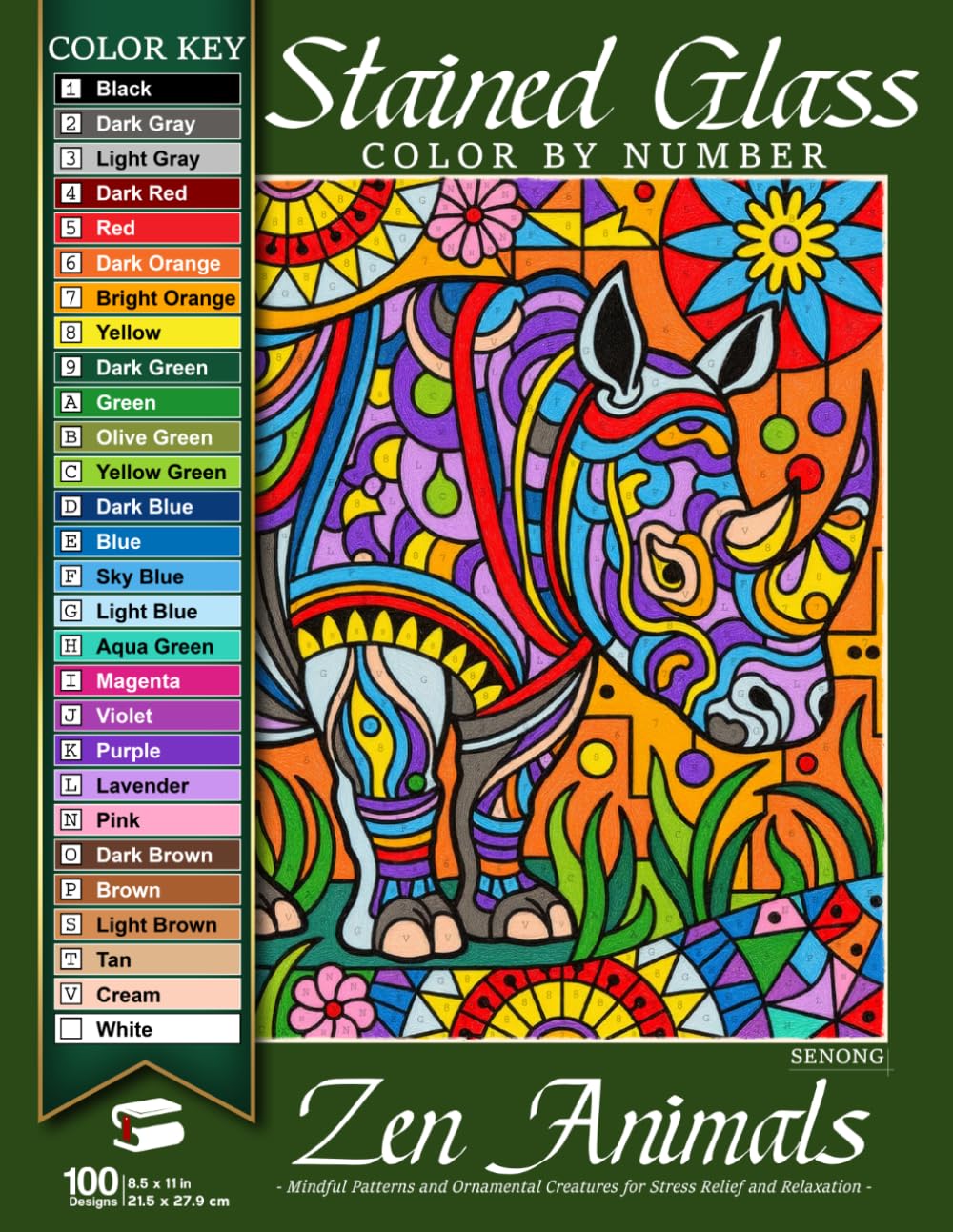 Zen Animals Stained Glass Color by Number: Mindful Patterns and Ornamental Creatures for Stress Relief and Relaxation (Stained Glass Color By Number Collection)