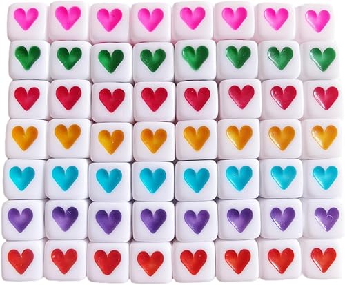 Xeahung 200PCS Acrílico Cuadrado Letra Granos Corazón Patrón Multicolor 0.236x0.236 in