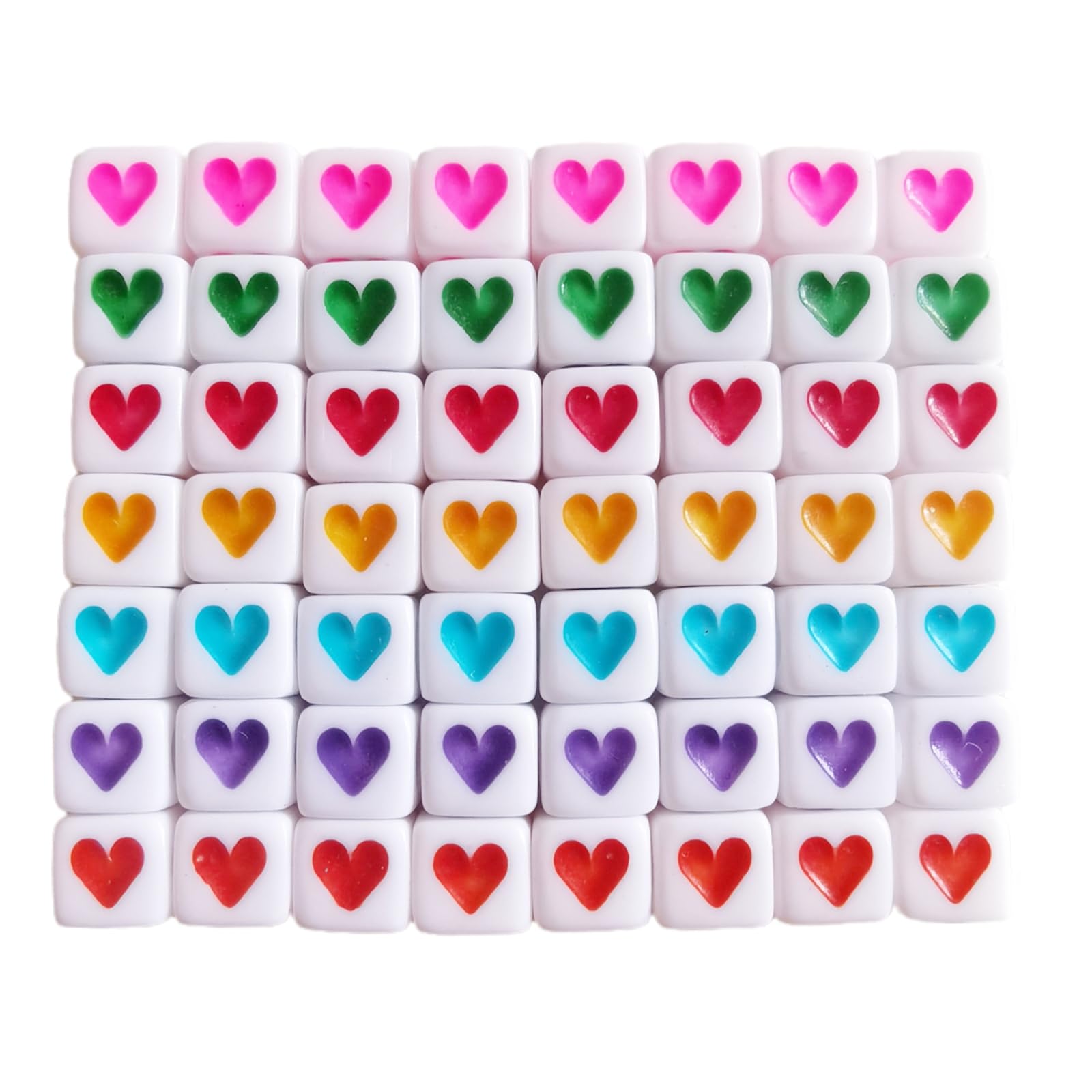 Xeahung200PCS Acrylic Square Letter Beads Heart Pattern Multicolored 6x6mm