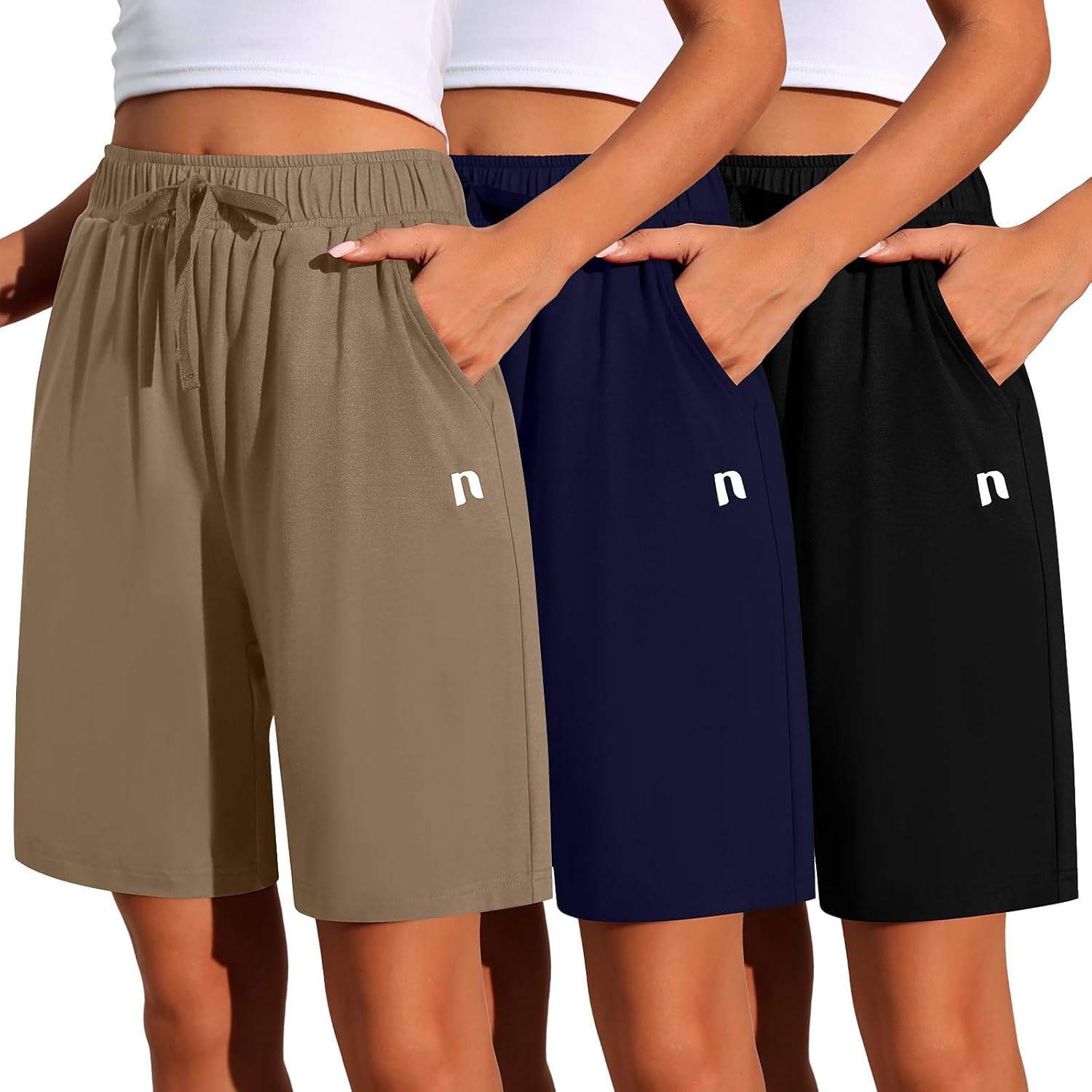 Neer 3 Pack Women's Quick Dry Shorts Women Drawstring High Waisted Bermuda Athletic Shorts with Pockets