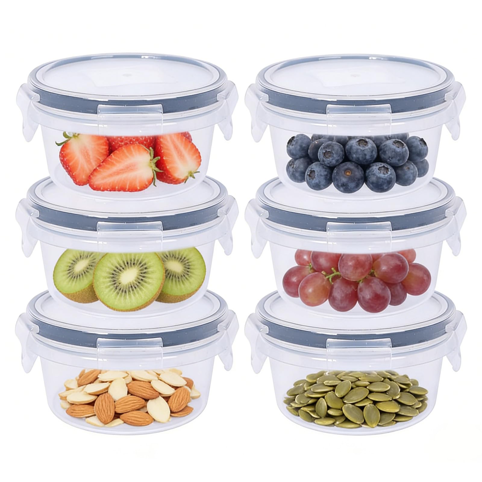 WORLUDE 6 Pack 300ml Round Airtight Food Containers with Lids, Reusable Plastic Sealed Snack Pots with Clip Lock, Leak-proof Small Storage Container Set Stackable for Snack, Yoghurt, Fruit