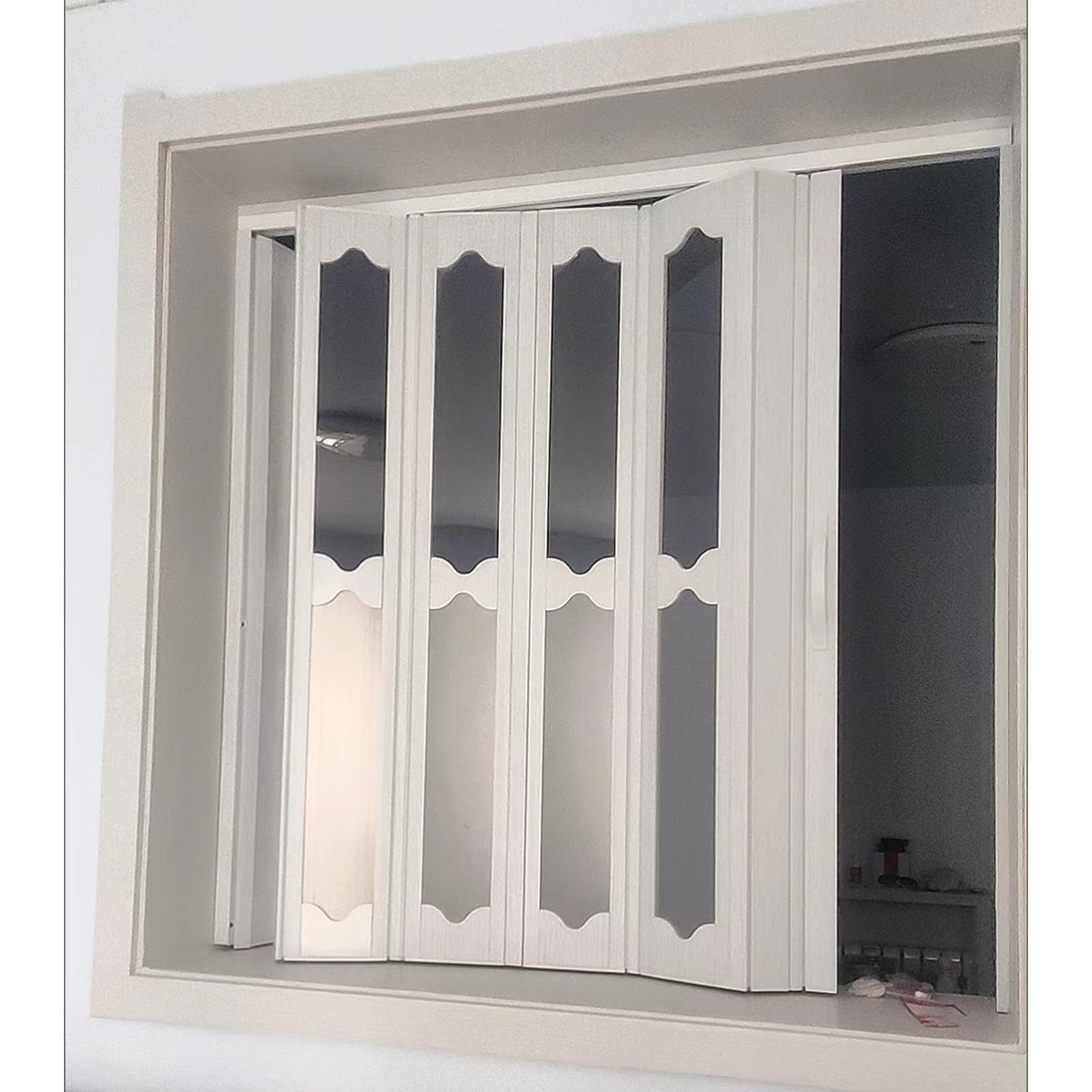 Puertas abatibles Pequeña Ventana Corredera Plegable Personalizable, Puerta Acordeón Interior con Tiradores/ Cristal/ Tornillos, Puerta Plegable de PVC para Ático/ Supermercado/ Cocina/ Armario(65x60c
