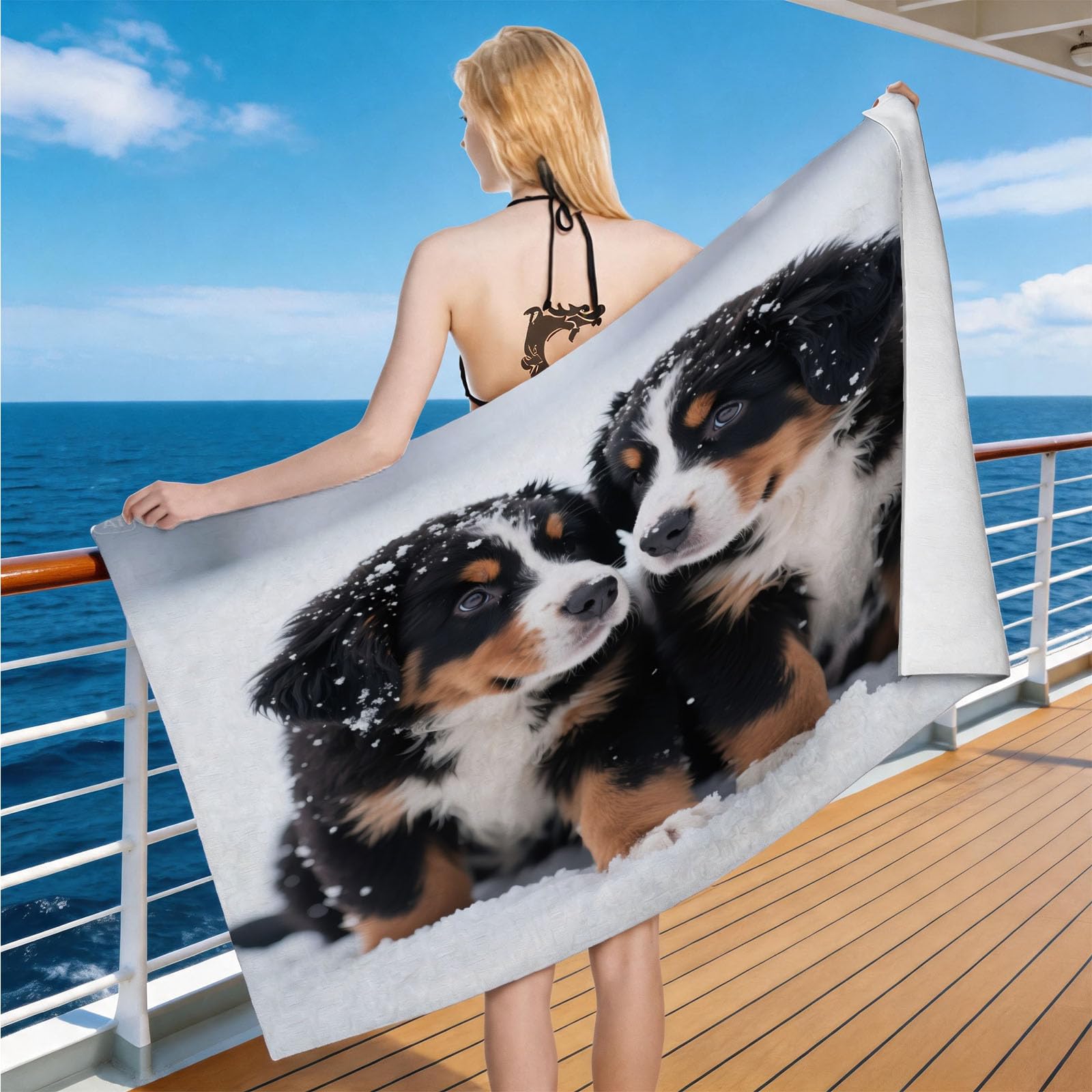 Hongduo Microfiber Quick Dry Beach Towel Snowy Puppy, 3D Animal Beach Towels Absorbent Fast Drying Bath Towels, Travel Camping Gym Swimming Bathroom (70x150cm)