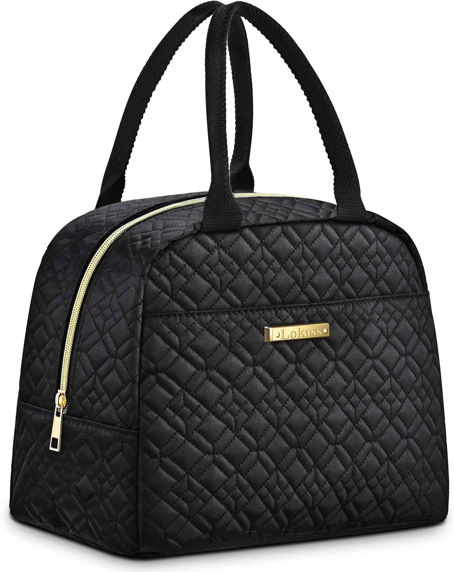 LOKASS Lunch Bag Women Insulated Lunch Box Thermal Lunch Tote Bags for Adults Work(Black-Embroidery)