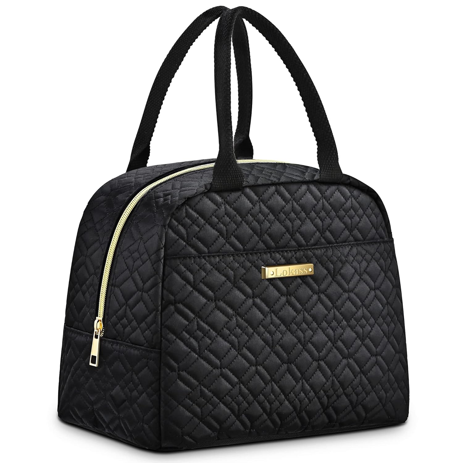 LOKASS Lunch Bag Women Insulated Lunch Box Thermal Lunch Tote Bags for Adults Work Black-Embroidery