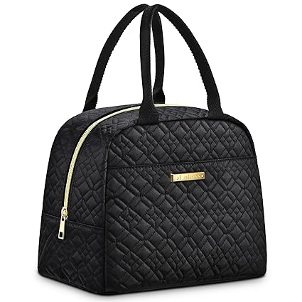 LOKASS Lunch Bag Women Insulated Lunch Box Thermal Lunch Tote Bags for Adults Work(Black-Embroidery)