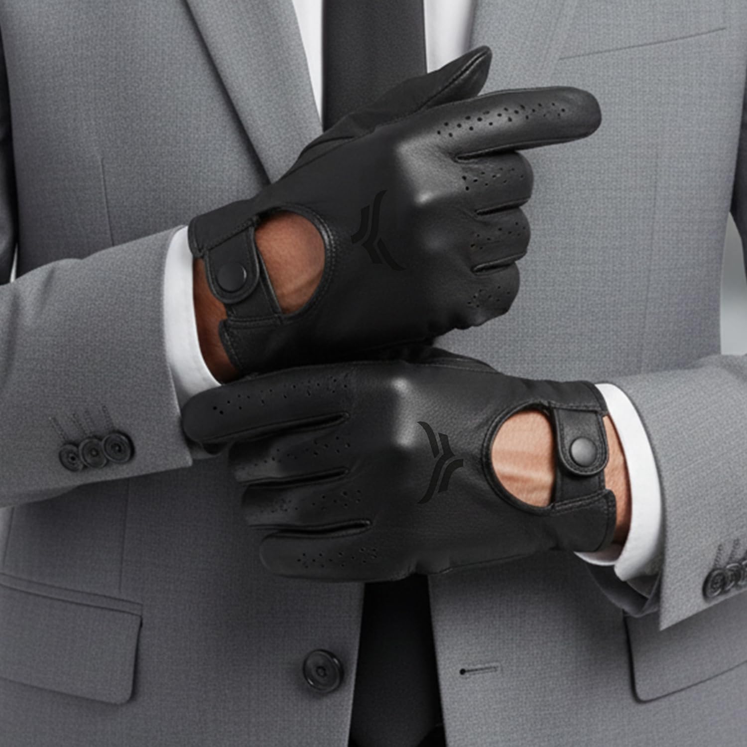 XTRIM Noir Cafe Racer Gloves (Medium) Premium Leather Gloves for Men, Secure Metal Button Closure, Double-Stitched Detailing, Matte Finish, Breathable Lining, Iconic Style for Driving & Riding