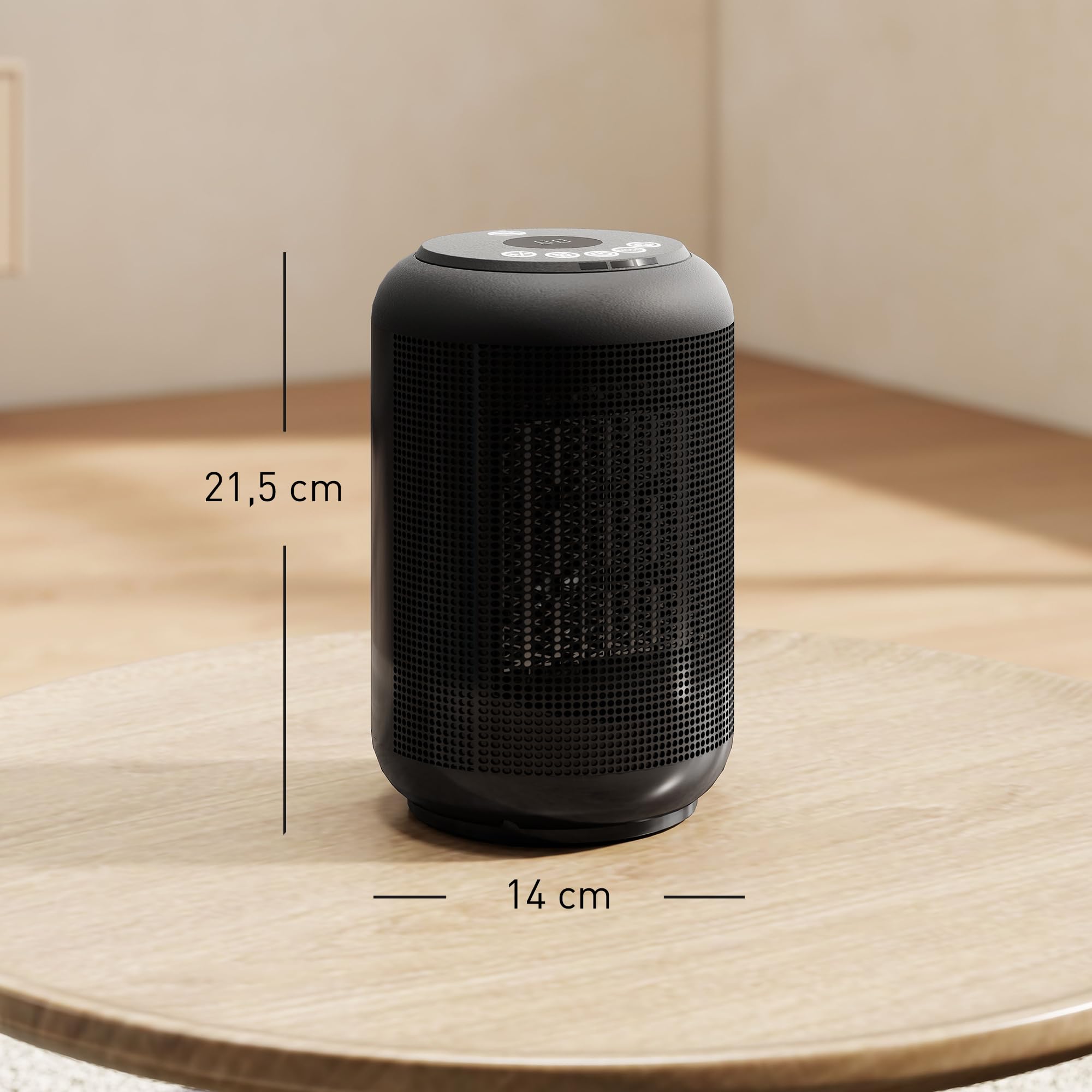HOMCOM Calefacción auxiliar cerámica PTC, calentador eléctrico soplador 1500W bajo consumo, 3 modos (frío/caliente/muy caliente), temporizador 24h, termostato ajustable, oscilación, negro
