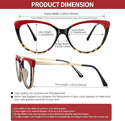 Miniatura 6 de VOOGLAM Gafas de lectura de ojo de gato para mujer, anti luz azul, rayos UV, para lectores