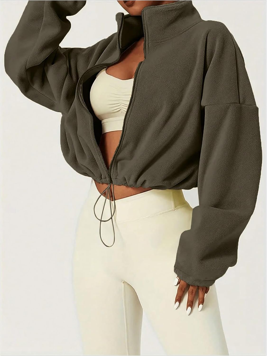 GORGLITTER Women's Zip Up Oversized Cropped Sweatshirt Fleece Long Sleeve Zipper Workout Sweatshirt 2025