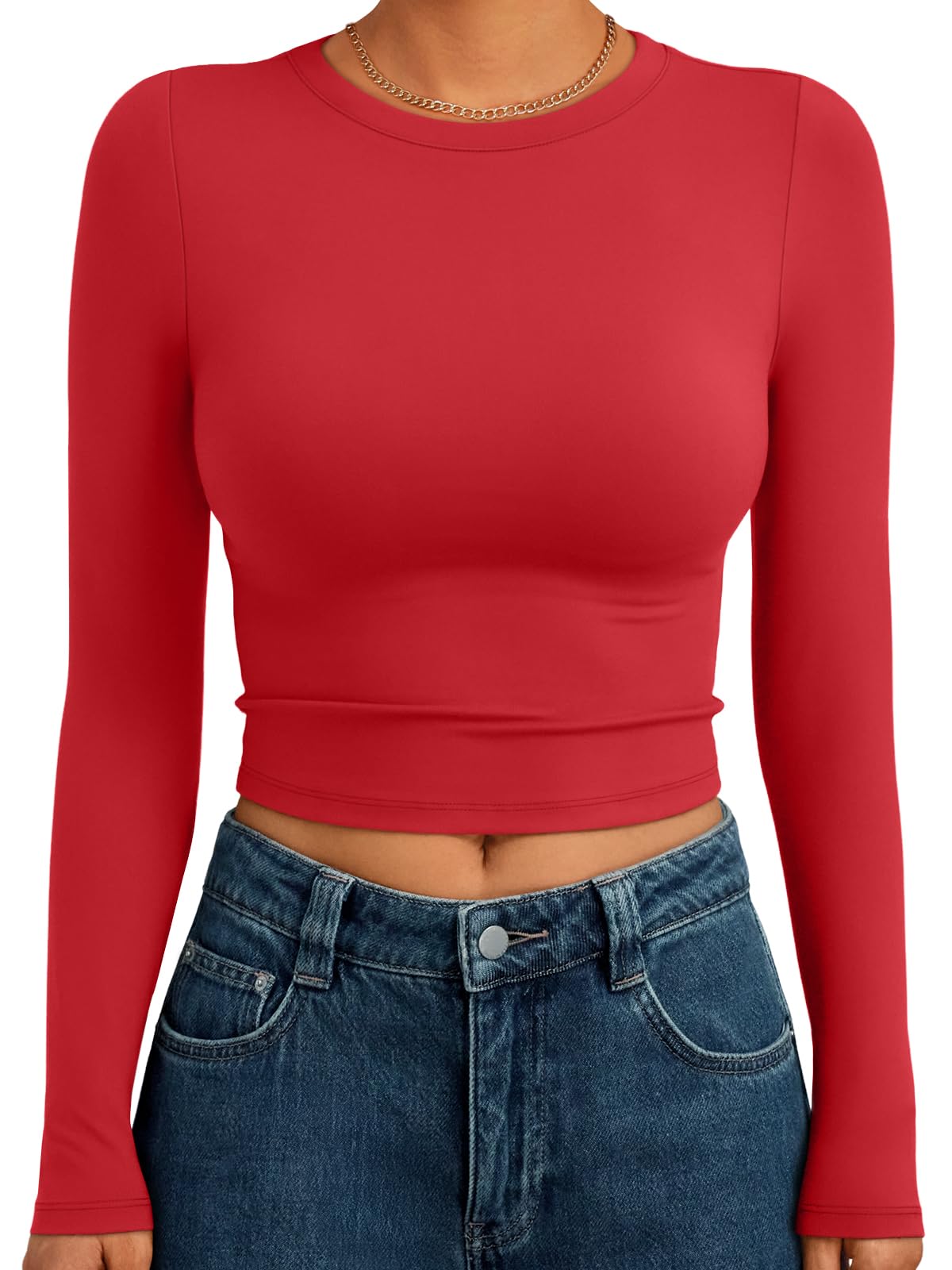 Womens Long Sleeve Crop Tops Basic Slim Fitted Shirts Spring Fashion Outfits 2026 Teen Girl Clothes