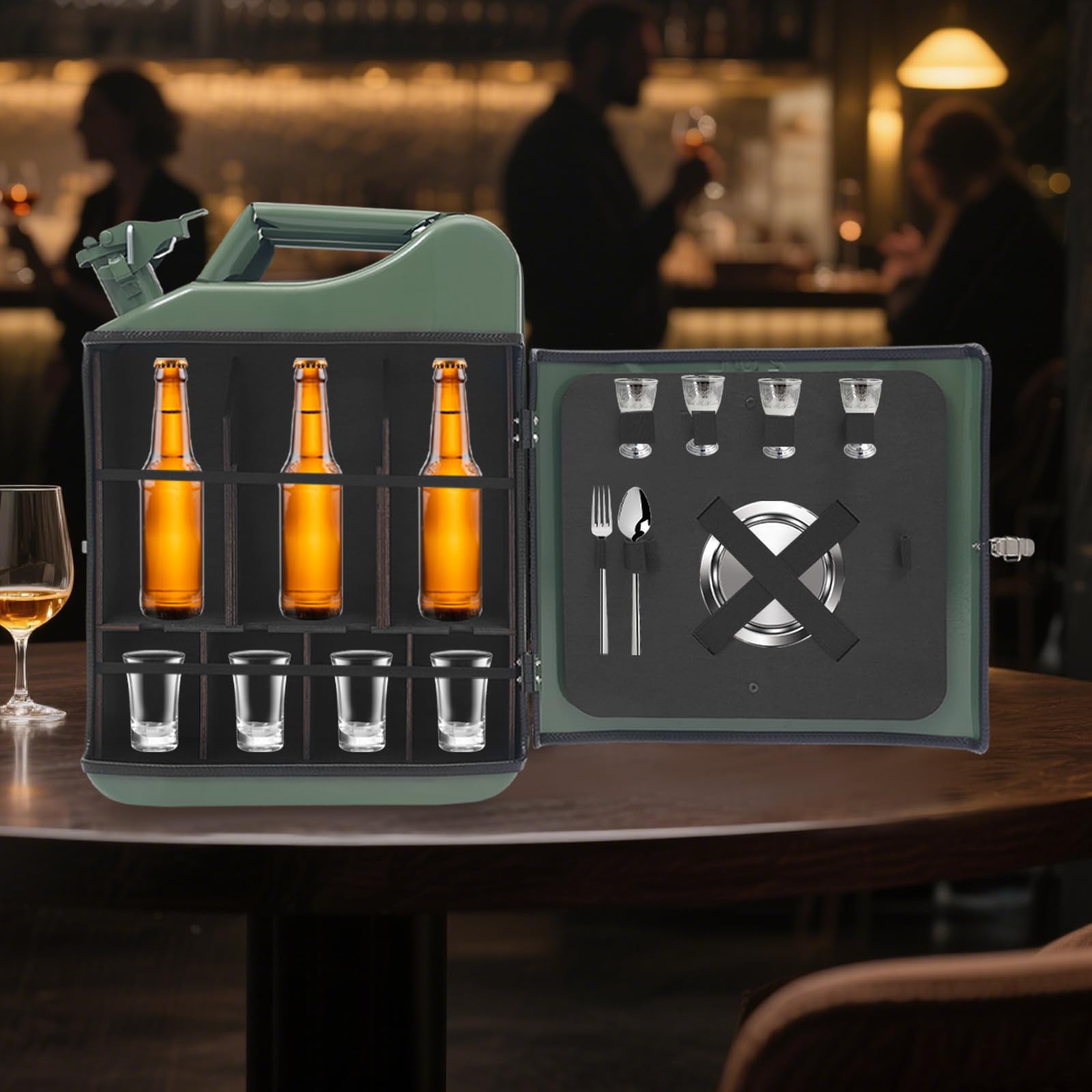 20L Kanister Mini Bar 35 x 15,5 x 47cm Tragbarer Whisky Bar Schrank mit Seitenverschlussschnalle und Riemen Personalisierte Geschenke für Männer