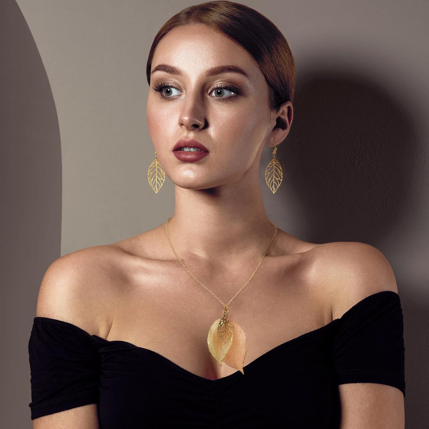 Ecally 6 Pcs Gold Long Leaf Necklace Leaf Dangle Earrings and Bracelet Jewelry Set Filigree Leaves Gifts for Women - Image 6