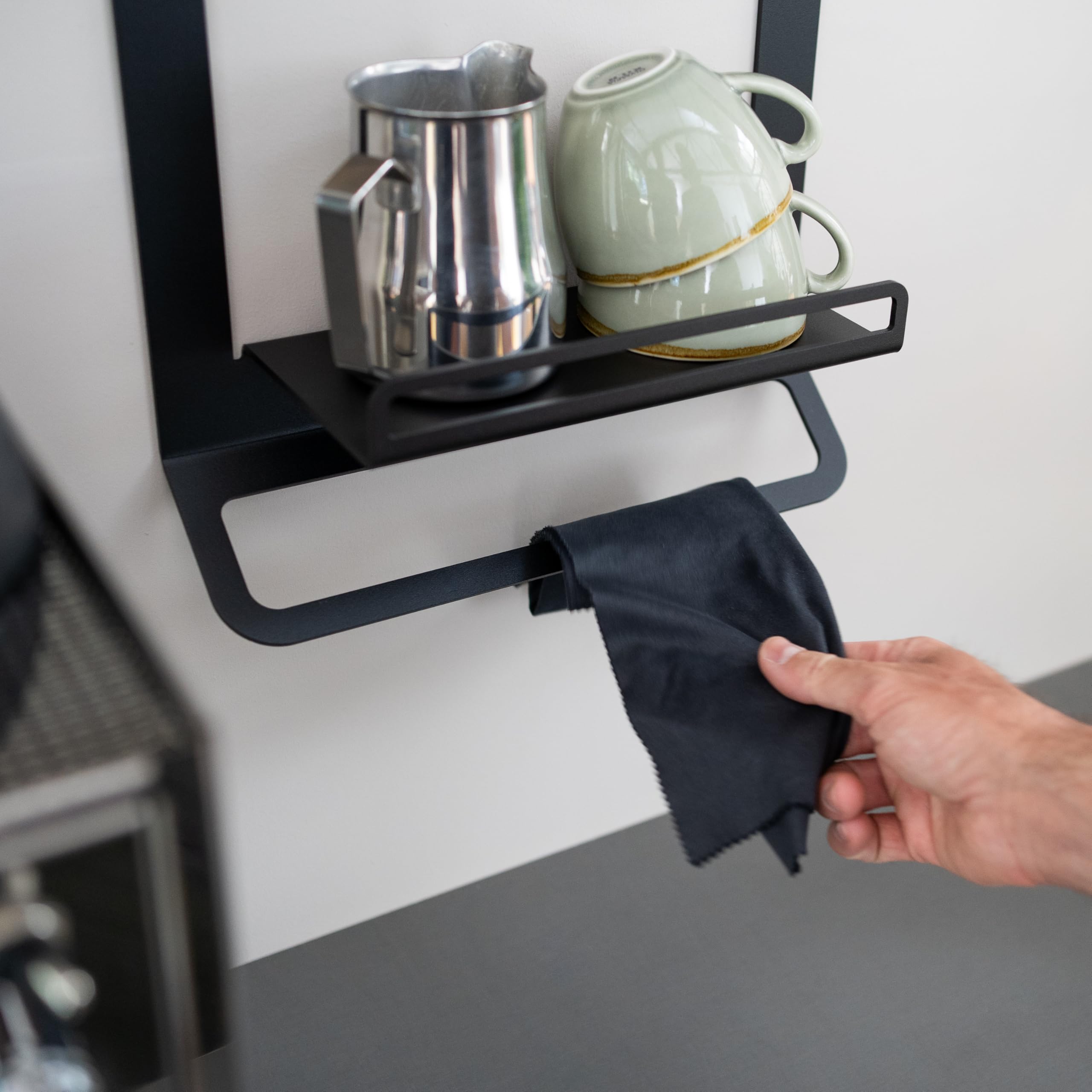 Flate® Barista Regal für Siebträger, Tamper und Barista Zubehör in schwarz (Wandhalterung für Kaffeezubehör)