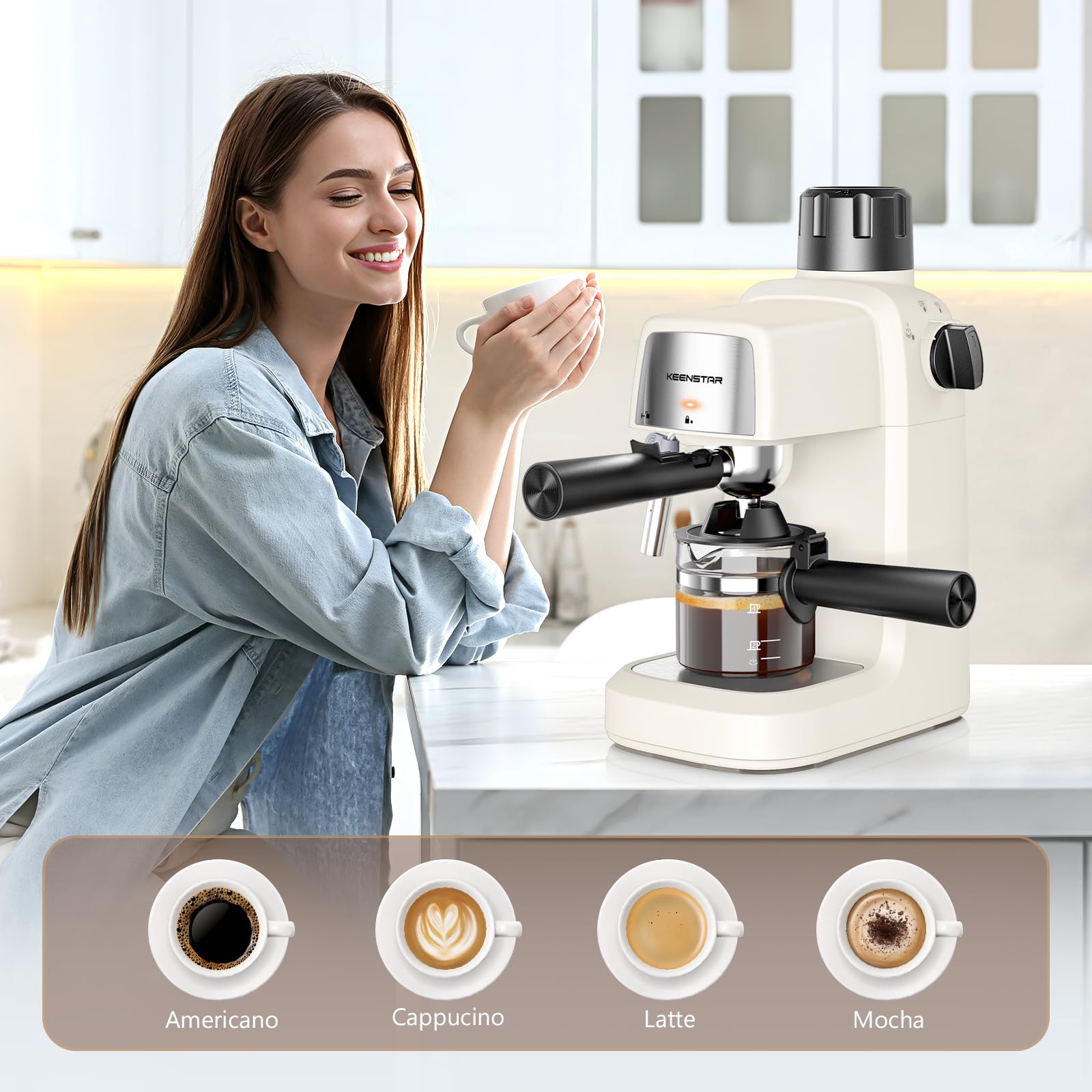 KEENSTAR Espresso Machine 3.5Bar, Compact Expresso Coffee Machines 4-Cup view 7