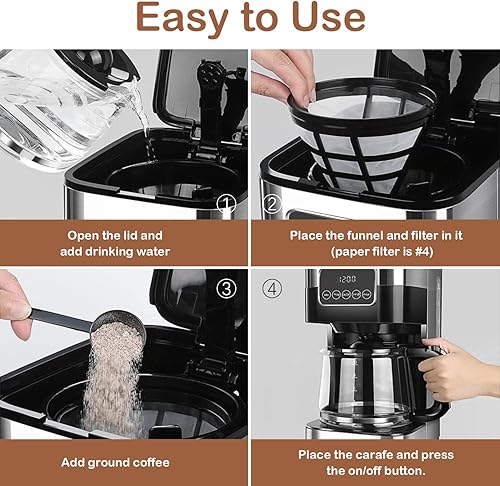 Miniatura 4 de KEVCHE Cafetera programable de 10 tazas cafetera eléctrica de goteo con jarra de vidrio y placa de calentamiento resistencia a la cocción múltiple