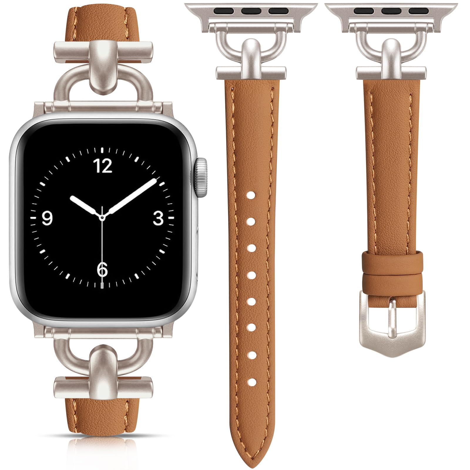 mxiixnai Leather Band Compatible with Apple Watch Band Women 41mm 40mm 38mm 45mm 44mm 42mm 49mm Ultra 2, Dressy Fancy Leather Strap D-Shape Metal Buckle for iWatch Bands Series 9 8 7 6 5 4 3 2 1 SE