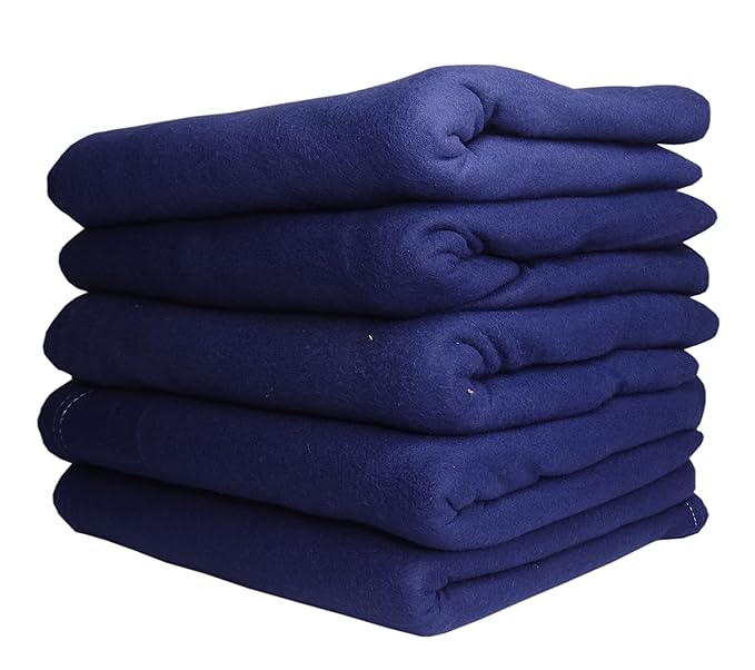 HOMIEE Super Soft Solid Polar/Fleece Heavy Single Bed Woolen Blanket 400 TC Quilt/Rajai/Comforter Blanket Warm King Size (60 * 90 Inches, 400gm Each, Pack of 5)(Blue)