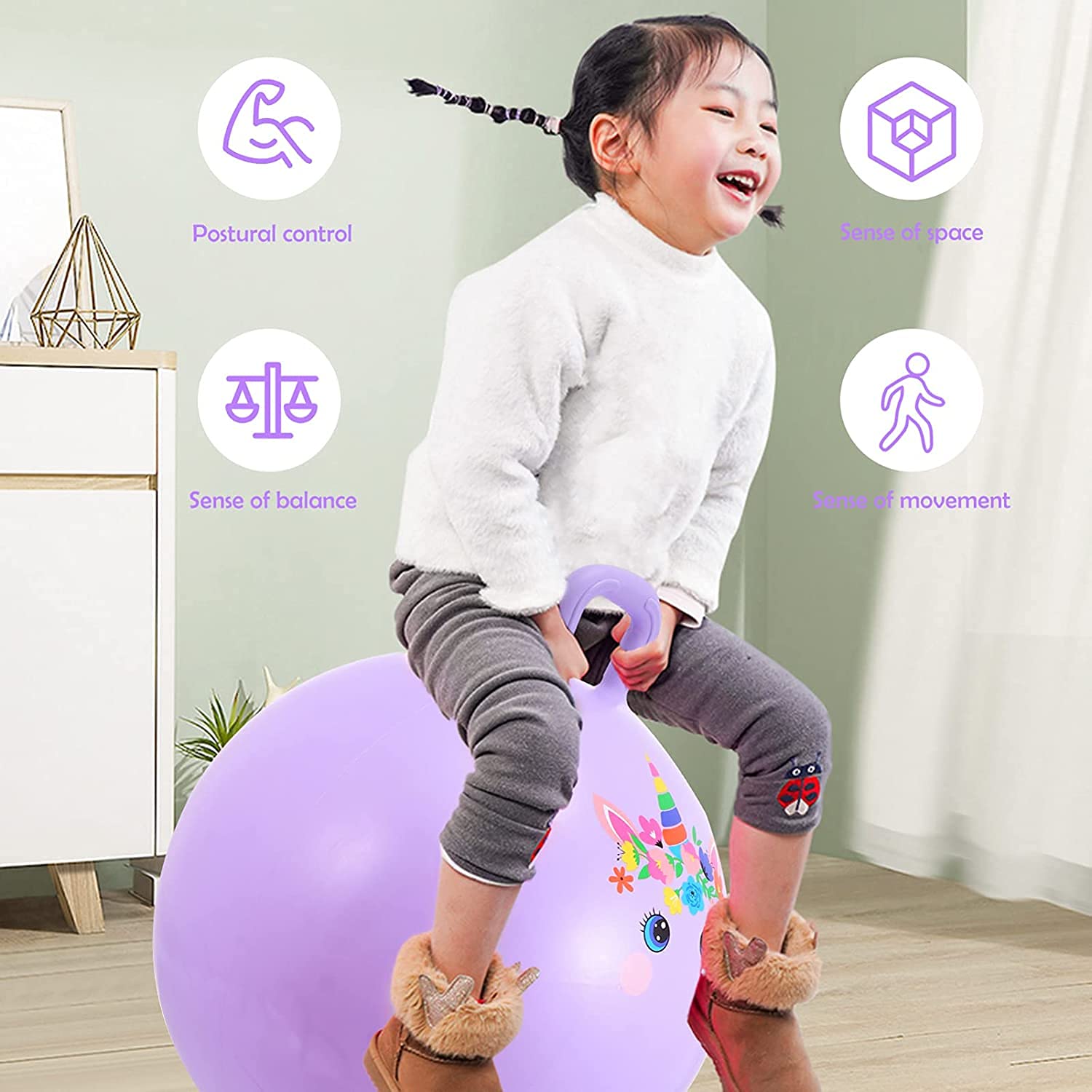 Glaceon Hopper Ball,Hopping for Kids 3-12 Year Old,Hippity Hop with Handle,Jumping Ball for Kids Todder Indoor & Outdoor Pump Included,|| Multi ||