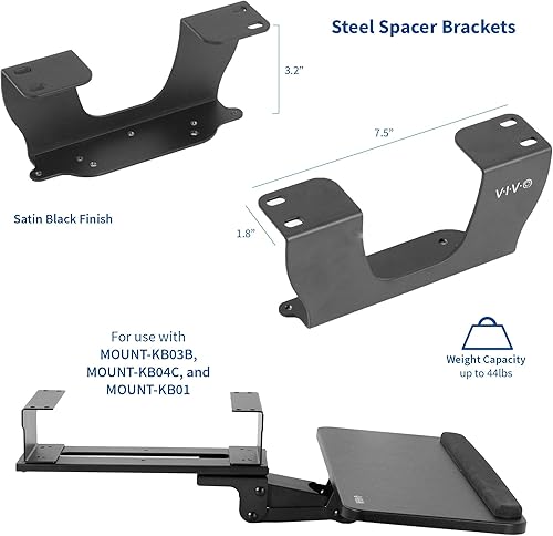Miniatura 2 de VIVO Soportes espaciadores dobles de acero para bandeja deslizante de teclado y mouse debajo del escritorio, montaje espaciador de altura para