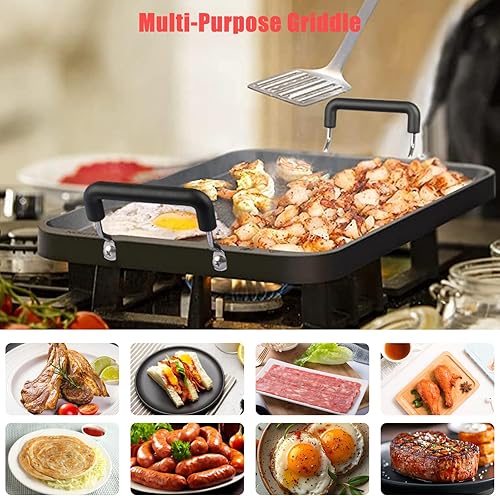 Miniatura 6 de Vayepro - Plancha para estufa, sartén grande de 2 quemadores para estufa, de aluminio, antiadherente, con asas, para cocina en interiores y