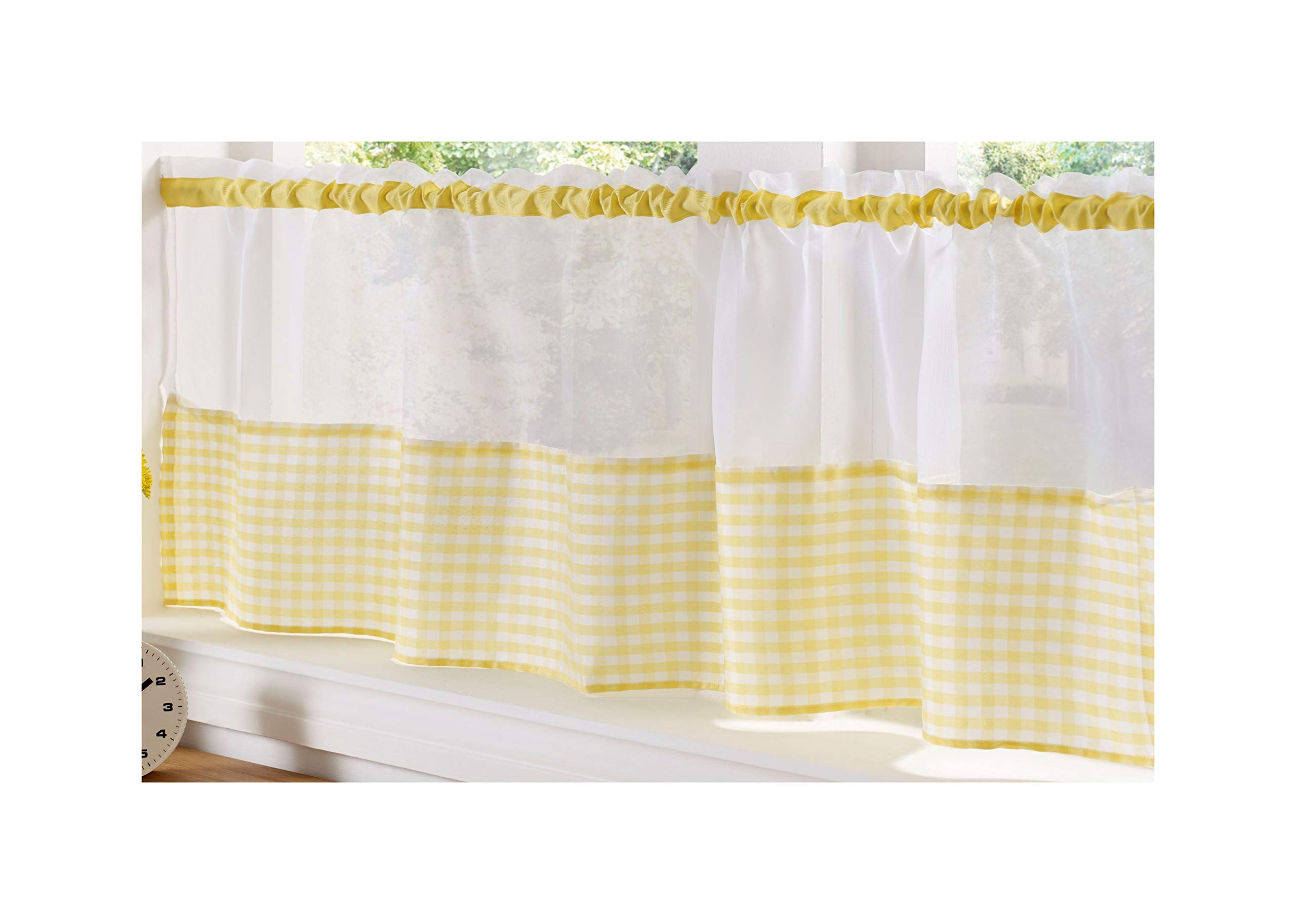Alan Symonds Gingham Slot Top Voile Cafe Curtain Panel (59" x 24", Yellow)