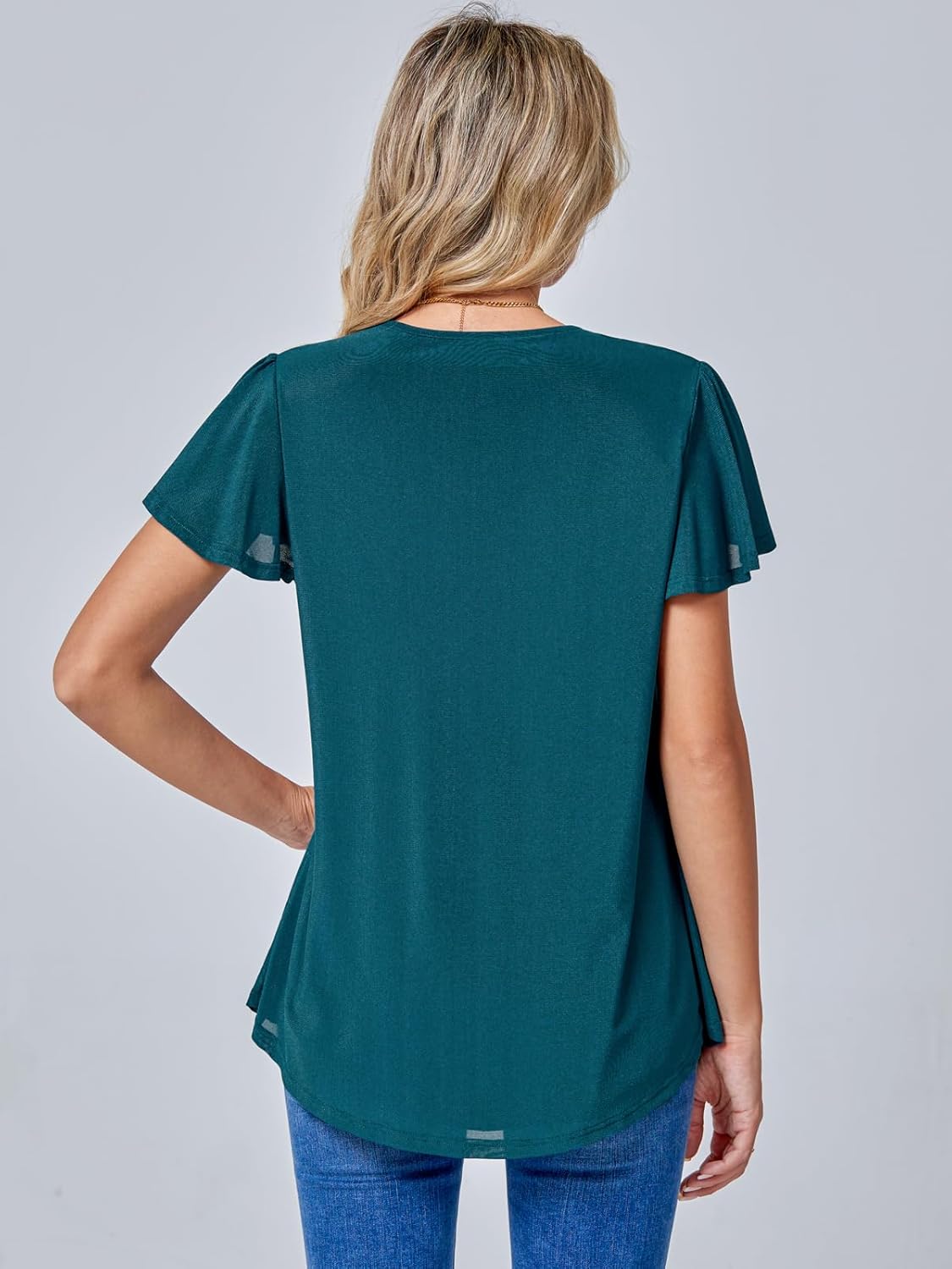 BAISHENGGT Womens Blouses Dressy Casual Shirts Flutter Short Sleeve Pleated Front Mesh Summer Tunic Tops - Image 5