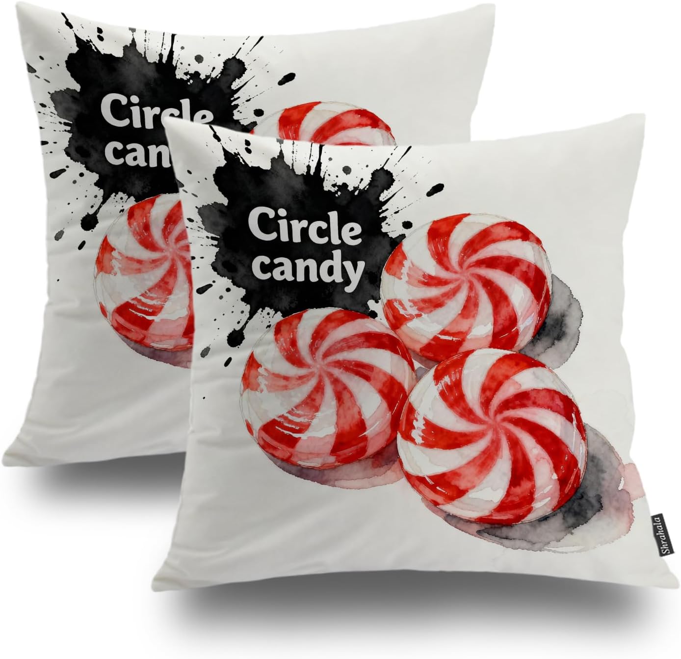 Shrahala White Cute Candy Decorative Throw Pillow Cover, Red Square Pillowcase Blended Double-Sided No Inserts for Bedroom Living Room Set of 2 (24 X 24 in)
