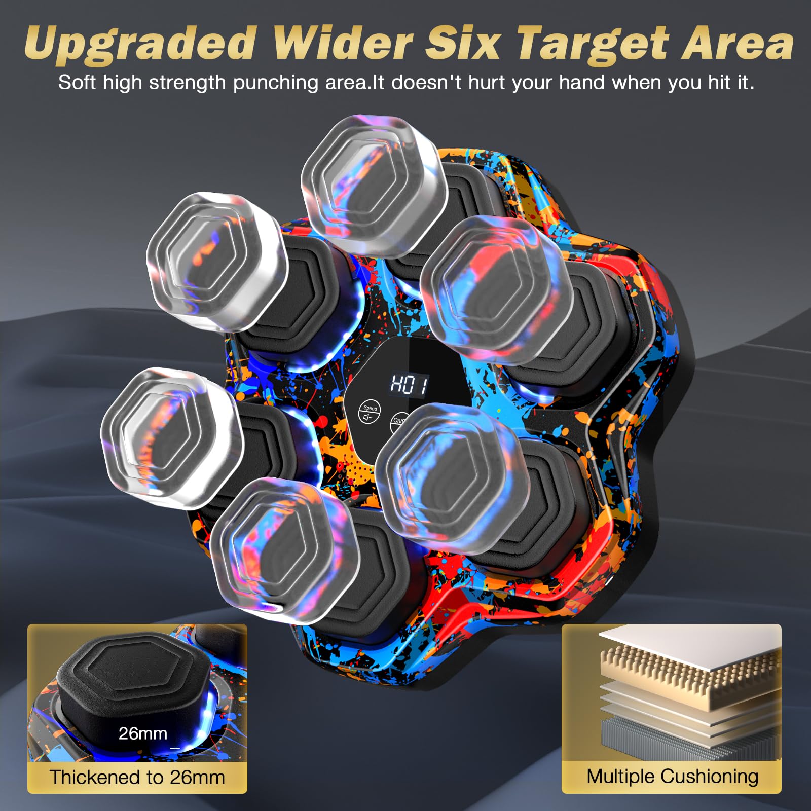 Music Boxing Machine, Smart Bluetooth Boxing Machine with Gloves, Wall Mounted Music Punching Trainer for Kids Adult, LED Electronic Boxing Workout Target with 9 Modes & 9 Speeds