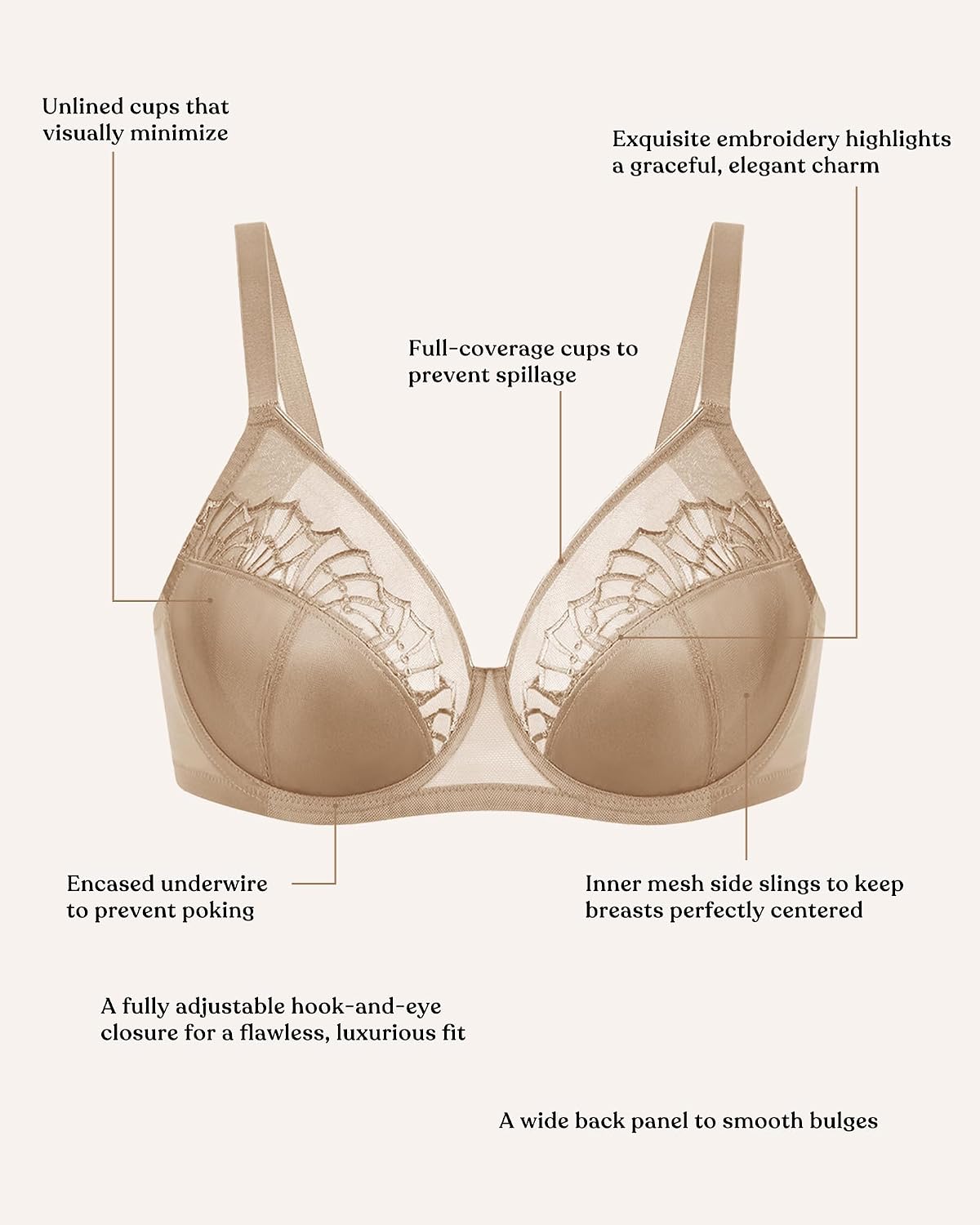 HSIA Minimizer Bras for Women Full Coverage Pearl Shimmer Plus Size Lace Unlined Bra with Underwire, Dark Beige 34K
