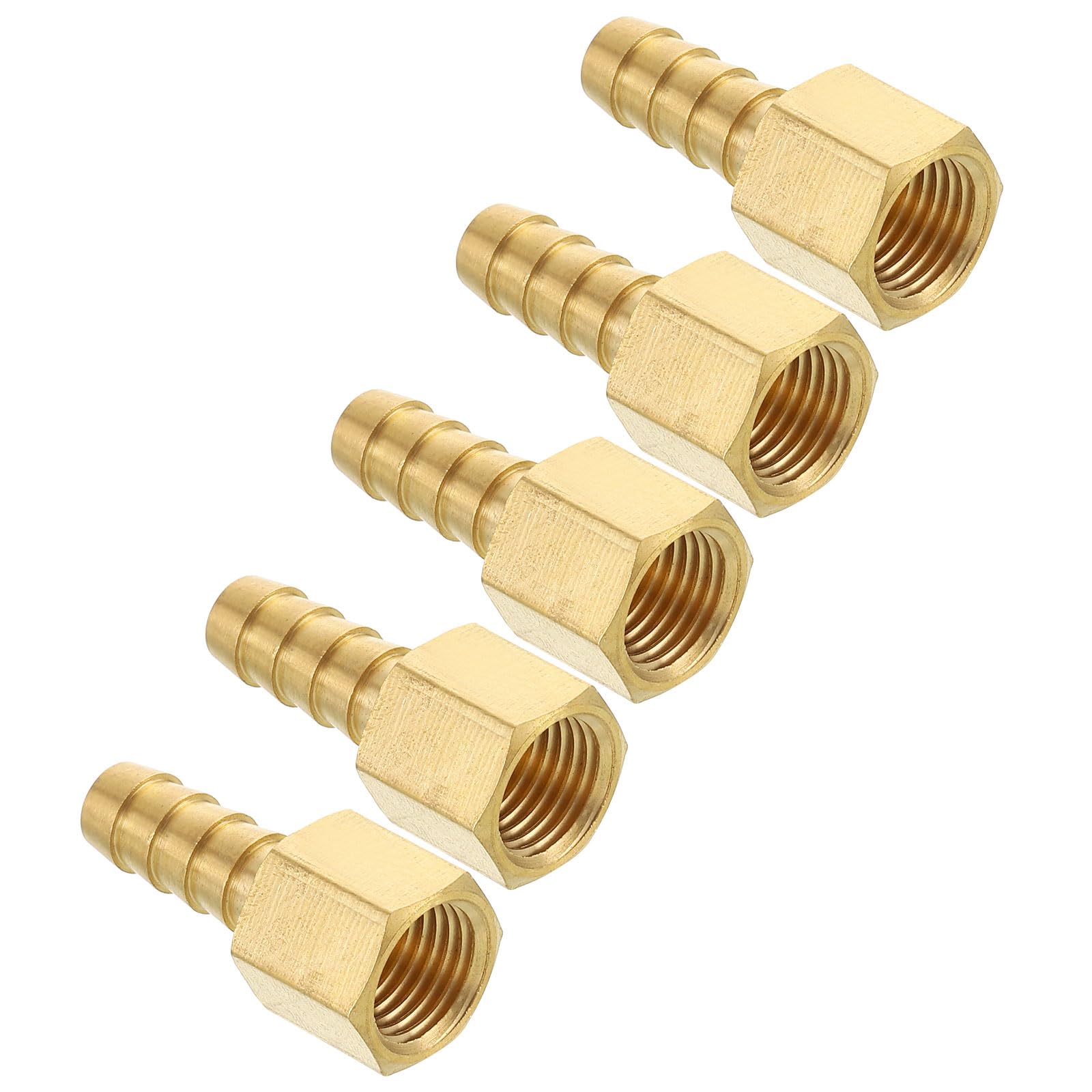 Kozelo Pack of 5 Brass Hose Barb Fittings Adapter Connector 5/16"(8mm) Hose Barb to 1/4"(7mm) NPT Female Fittings for Home Machines, Massage Bathtubs, and Irrigation Systems