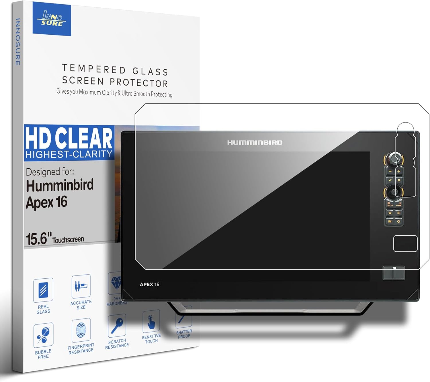 Premium Tempered Glass Screen Protector designed for Humminbird Apex 13 Finshfinder Chartplotter 13.3 Inch Touchscreen 13" 9H Anti Scratch (HD Clear)