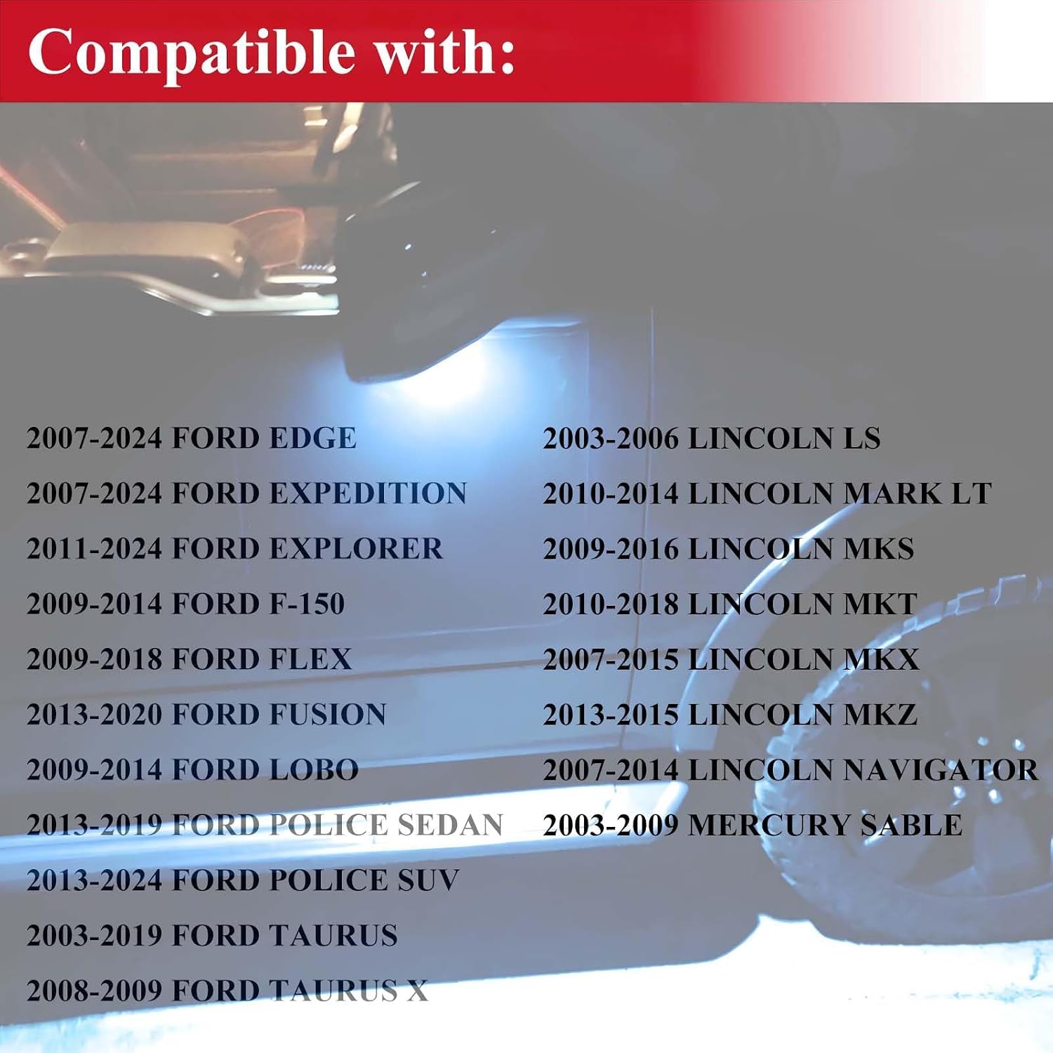 2 Pcs LED Side Mirror Puddle Light Compatible with 2009-2014 Ford F150 11-24 Explorer 07-24 Edge Expedition 09-18 Flex, 13-20 Fusion, 470nm Chrome Housing Blue Light, Driver and Passenger Side