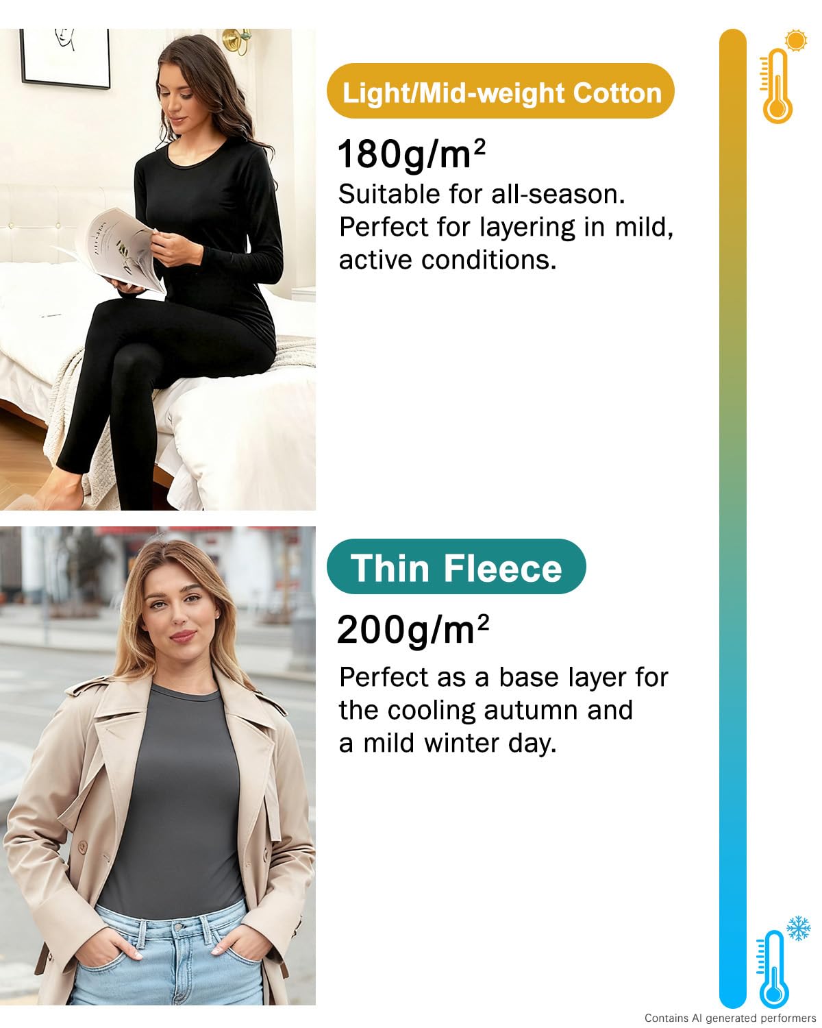 wirarpa Conjunto térmico de algodón para Mujer: Capa Base cálida, Parte Superior Ligera de Manga Larga y Pantalones de Pijama