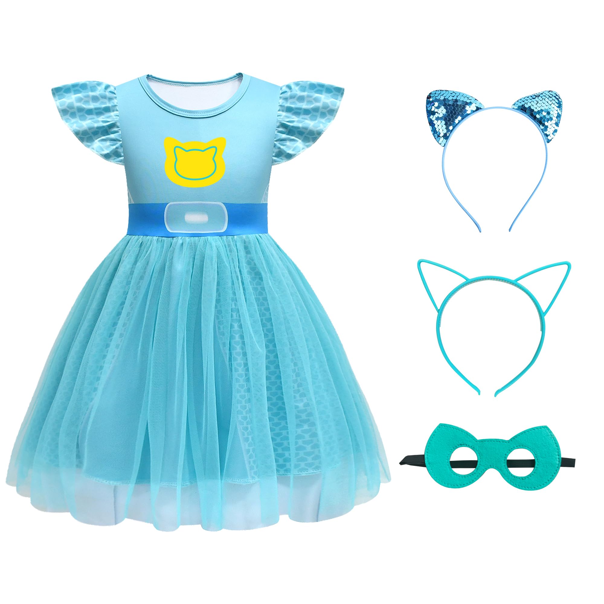 CheerfulChic Tulle Mesh dress up Dresses Costume With Headbands Mask Suitable Birthday Halloween Christmas For Kids