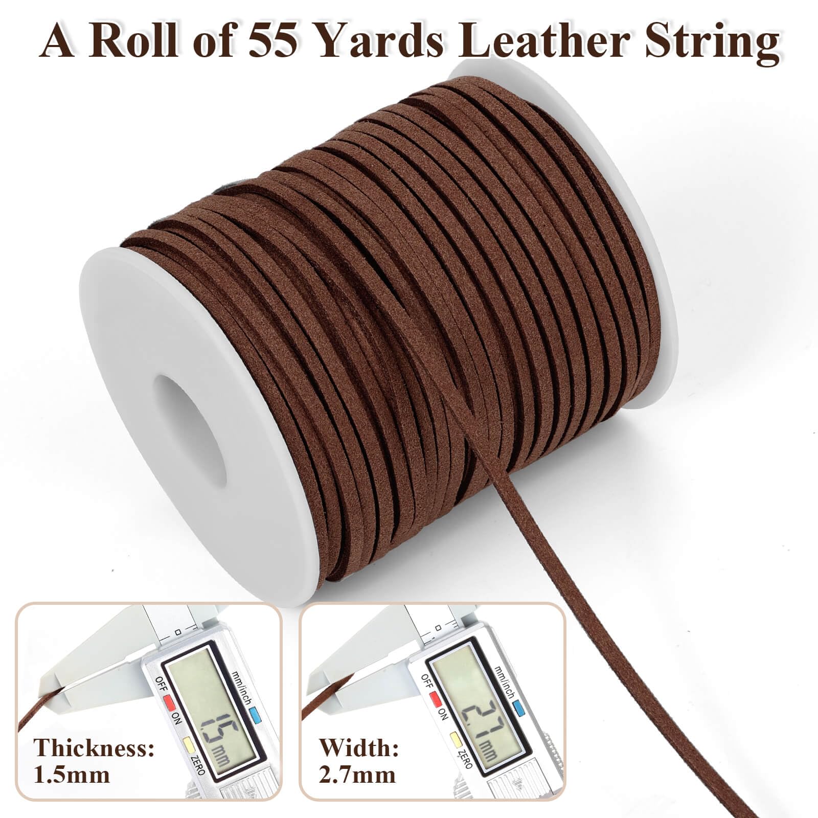 Anezus Flat Leather String Cord, Dark Brown, 2.7mm x 1.5mm x 55 Yards, Suede Ribbon for Jewelry Making Crafts, Shoe Laces - Image 4
