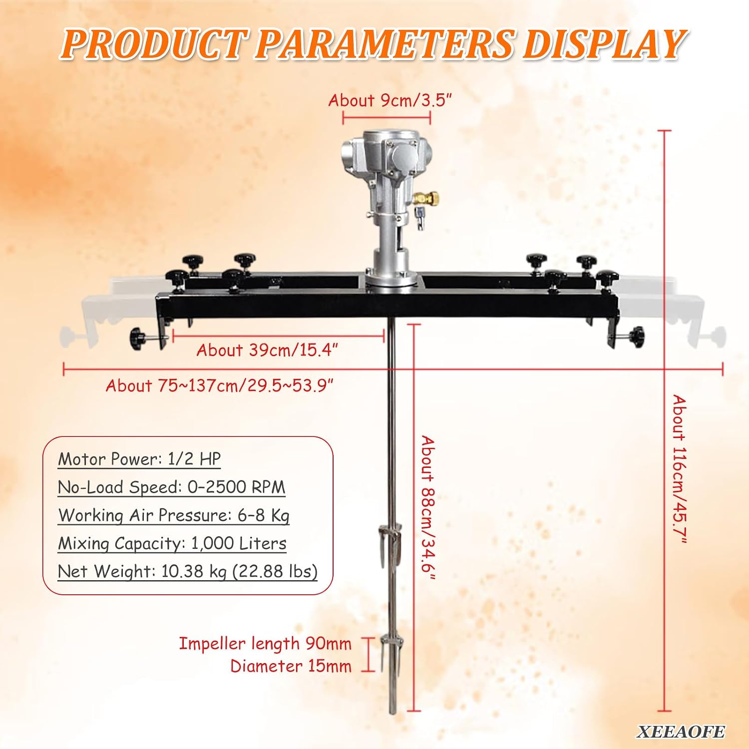 IBC Tote Mixer Agitator, Pneumatic Air Agitator with Folding Propeller and Support Hanger, for Liquids, Resin, Adhesive Dissolution