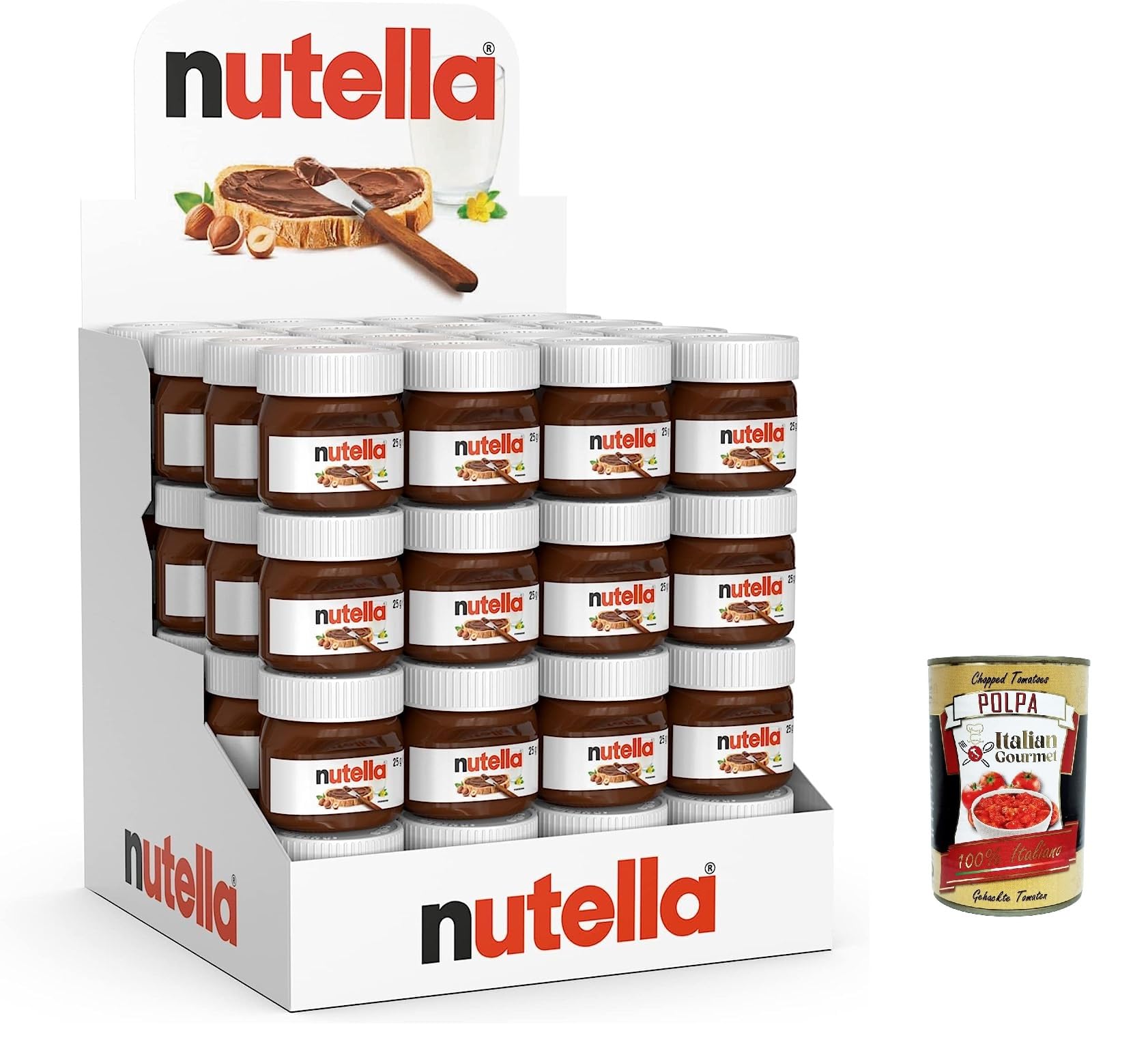 Ferrero Nutella Chocolate Auftrich Small – Glass – Set of 64 A 25 g Bread Spread, Nut Nougat Cream + Italian Gourmet polpa 400g
