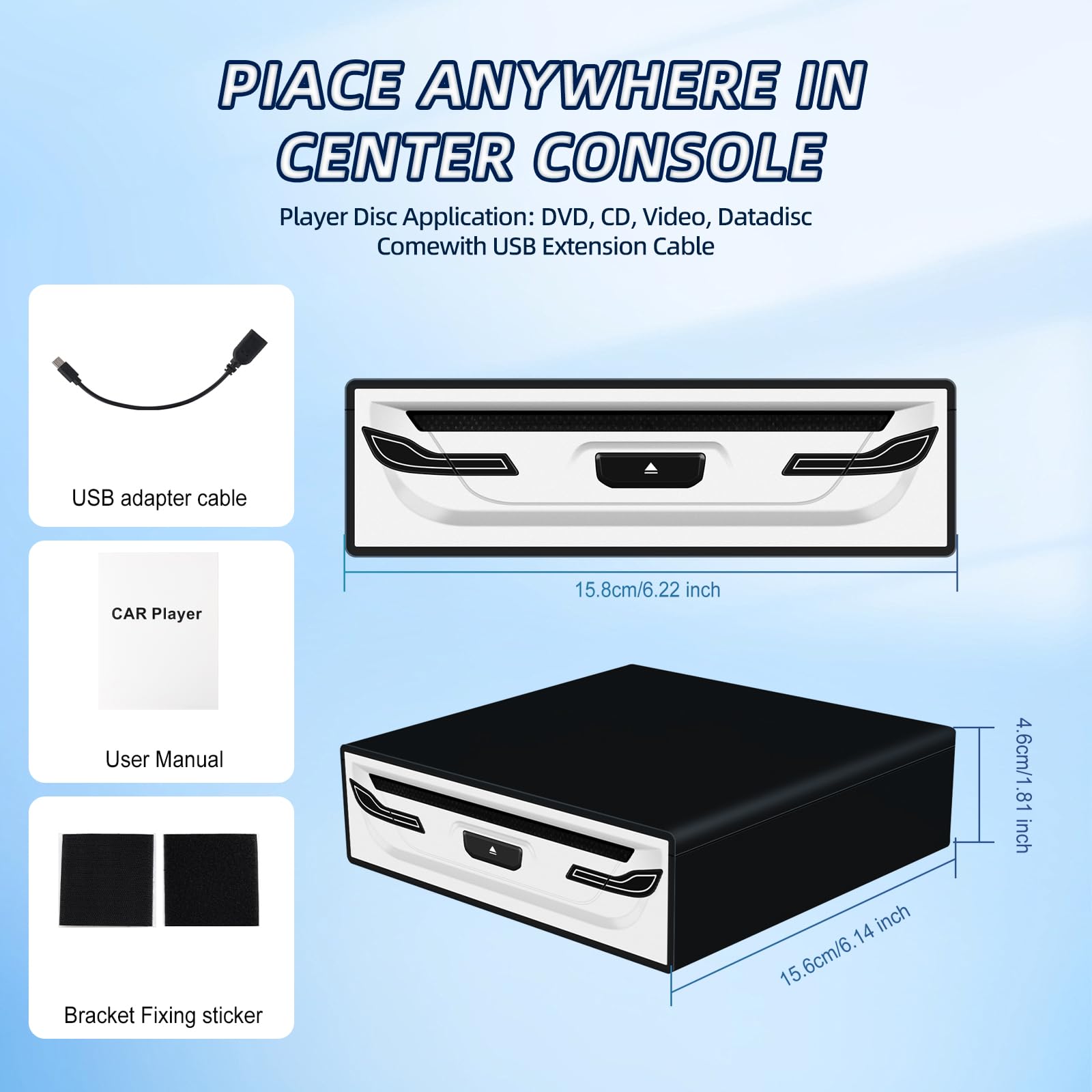 Externer CD/DVD-Player für Auto, Laptop, TV & mehr – Mit USB 2.0, Plug & Play, Anti-Schock-Funktion, Kompatibel mit Smart TVs, Laptops, Tablets (Android 4.4 und höher) – Inkl. USB-Kabel & Halterung