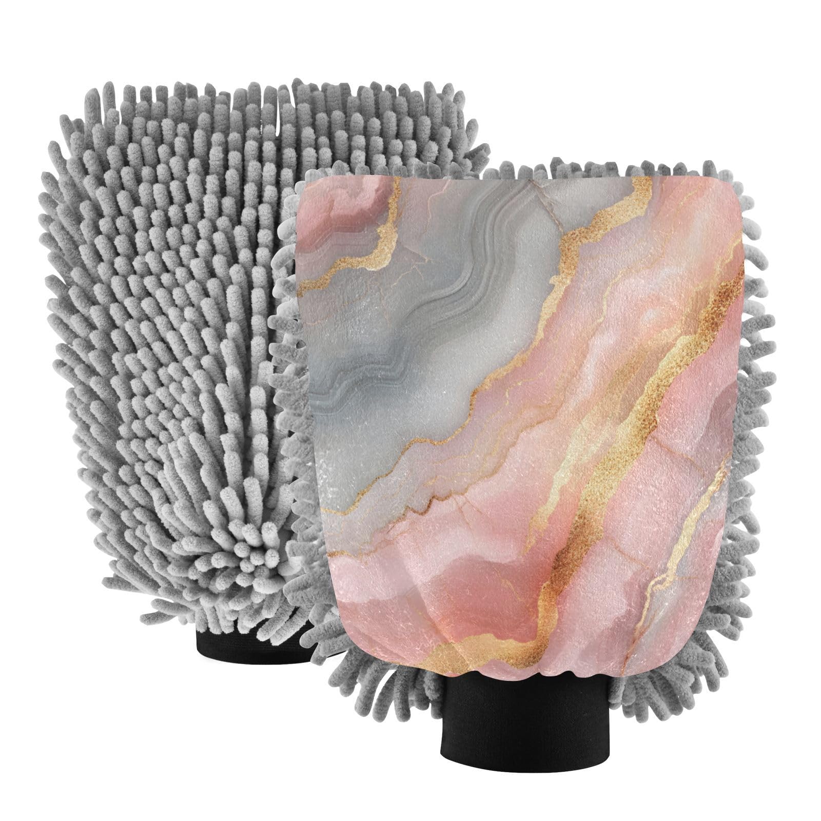 STAYTOP Beautiful Marble Texture Car Wash Mitt Microfiber, 2Pcs Scratch Free Lint-Free, Premium Chenille Microfiber Mitt Car Wash Brush-M