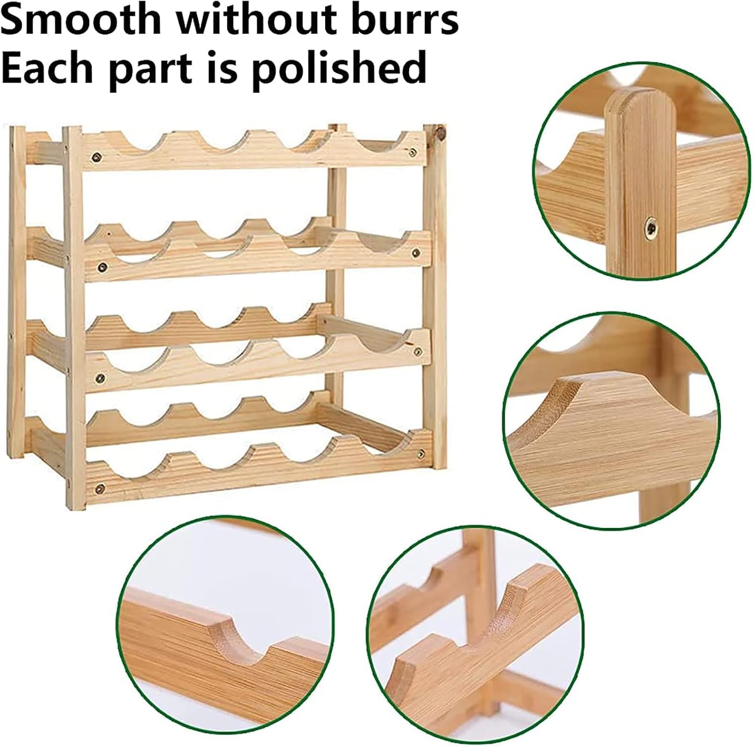 Wine Rack Freestanding Tabletop Wine Rack, Stackable Shelves Wood Display, Bottles Wine Holder Storage, Farmhouse Wood Wine Holder Stand, for Bar Cabinets Floor Countertop,4 Floors Home Decor