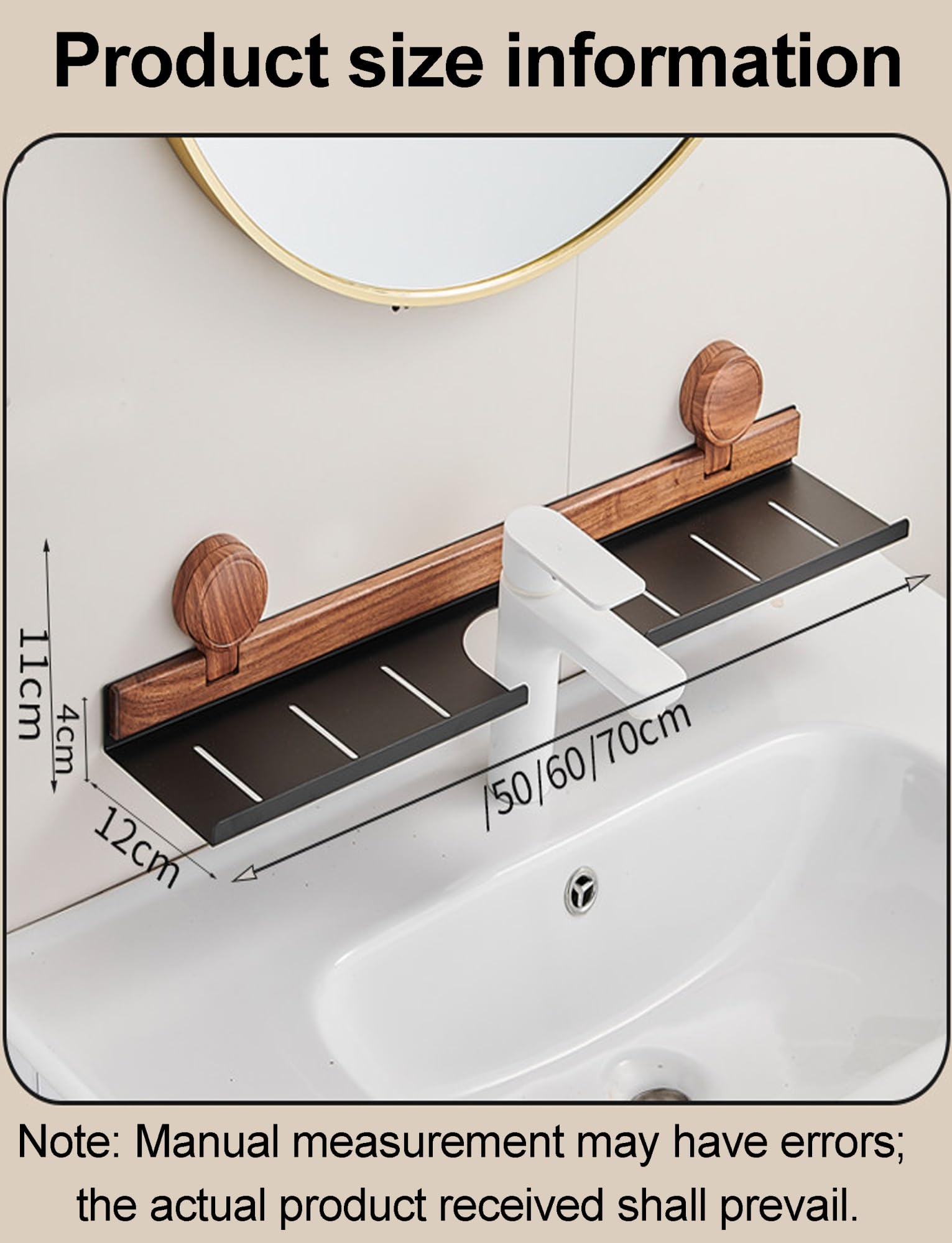 Bathroom Shelf,Removable Faucet Storage Rack,Wall Mounted Sink Shelf Over Faucet, No Drill, for Bathroom & Kitchen, Storage(Black,60cm/23.6in)