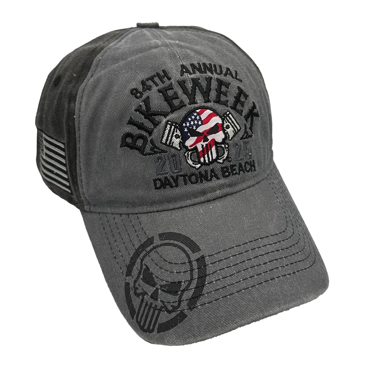 Biker Life Clothing 2025 Bike Week Daytona Beach Punisher Retro Zero Hat Grey