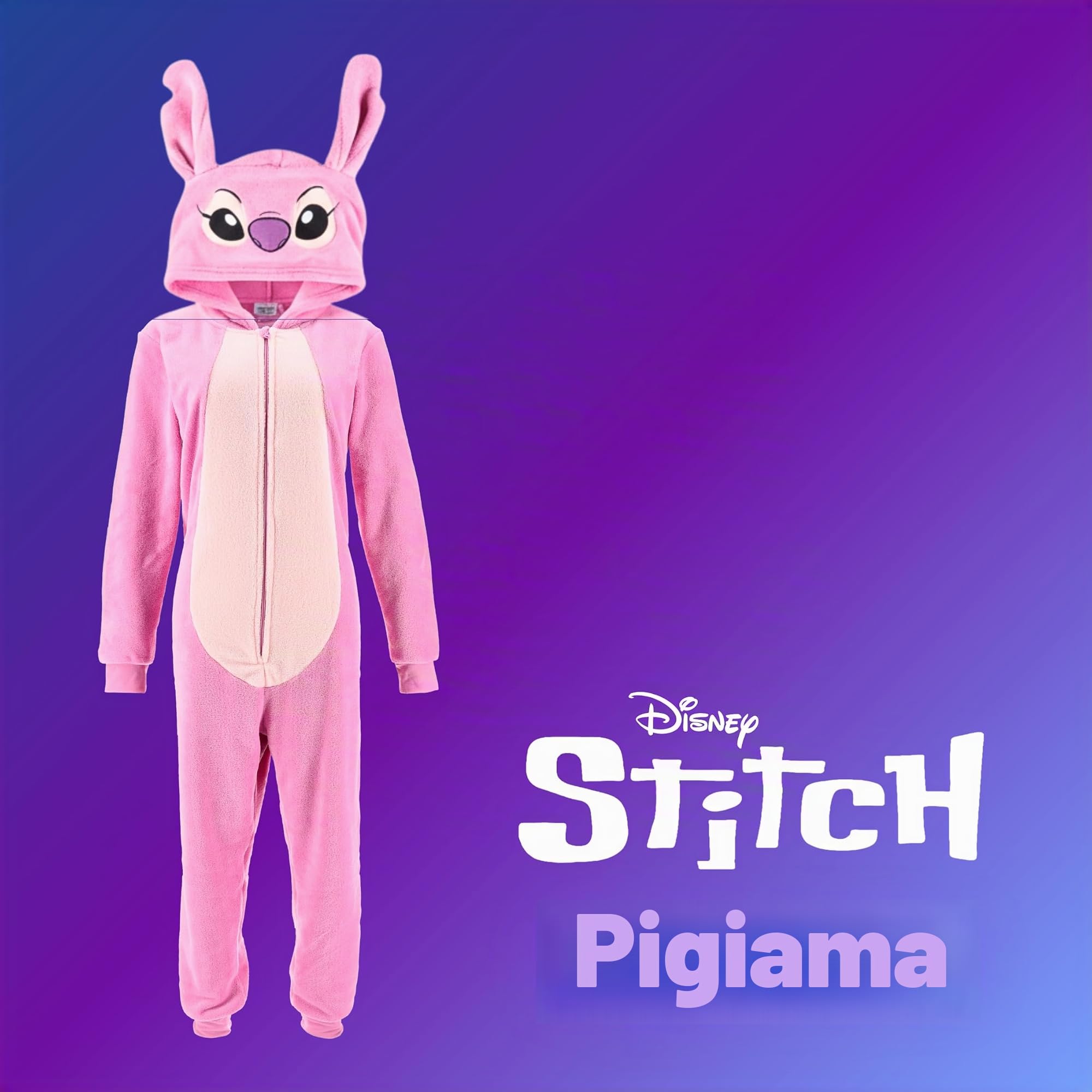 Disney Stitch Pigiama Donna, Pigiama Intero con Cappuccio 3D Angel, Pigiama Regalo per Donne, Ragazze e Adolescenti